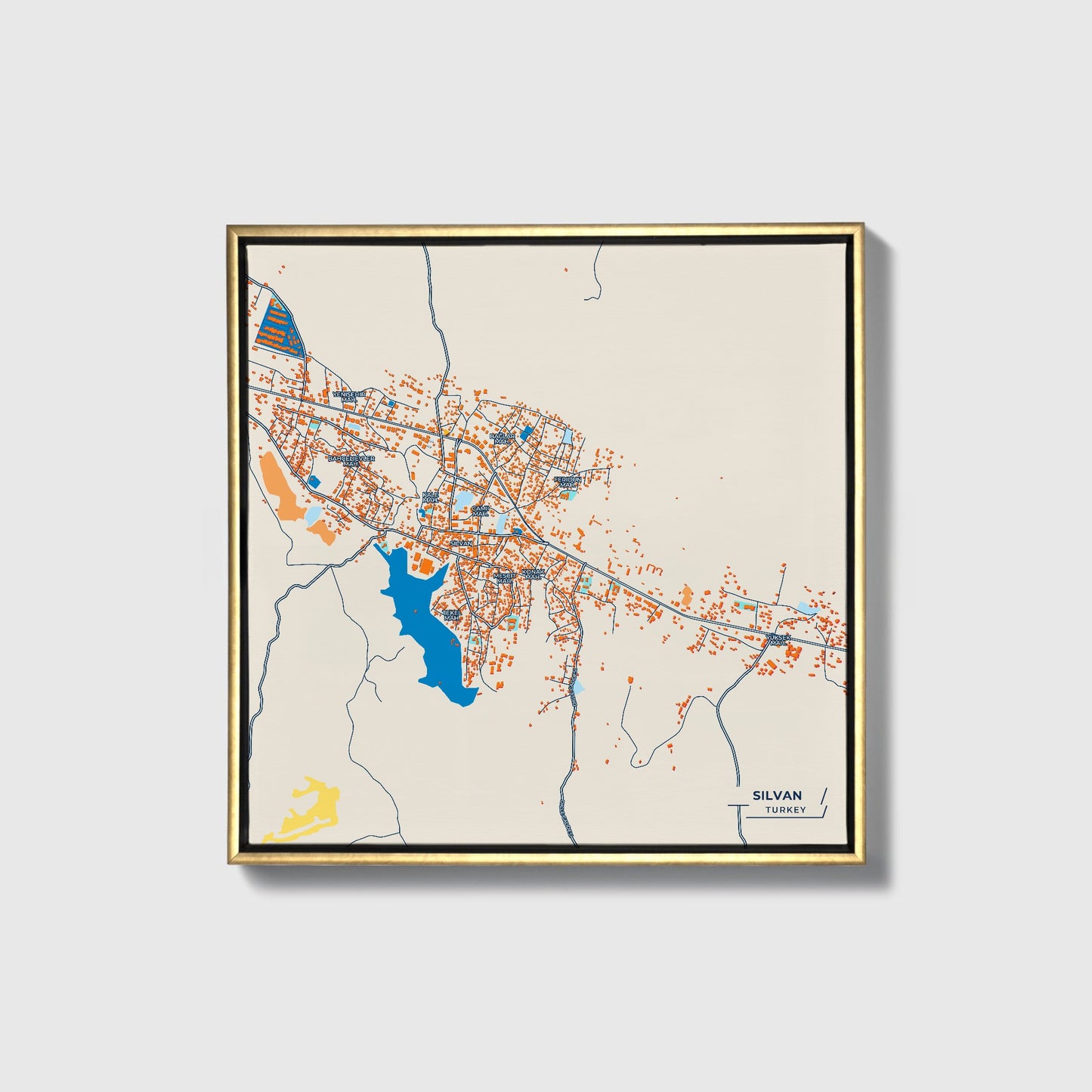 Silvan Turkey Colorful City Map Canvas Print • Gold Framed