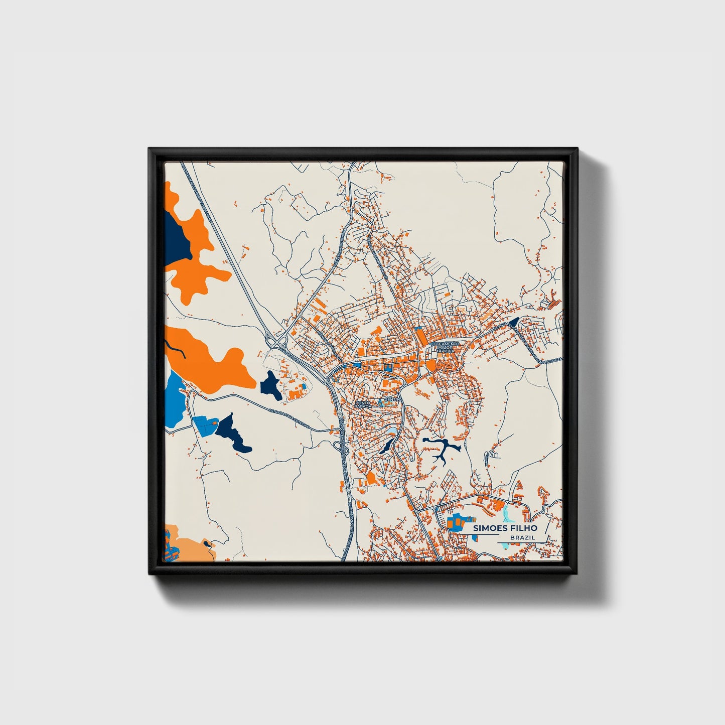 Simoes Filho Brazil Colorful City Map Canvas Print • Black Framed