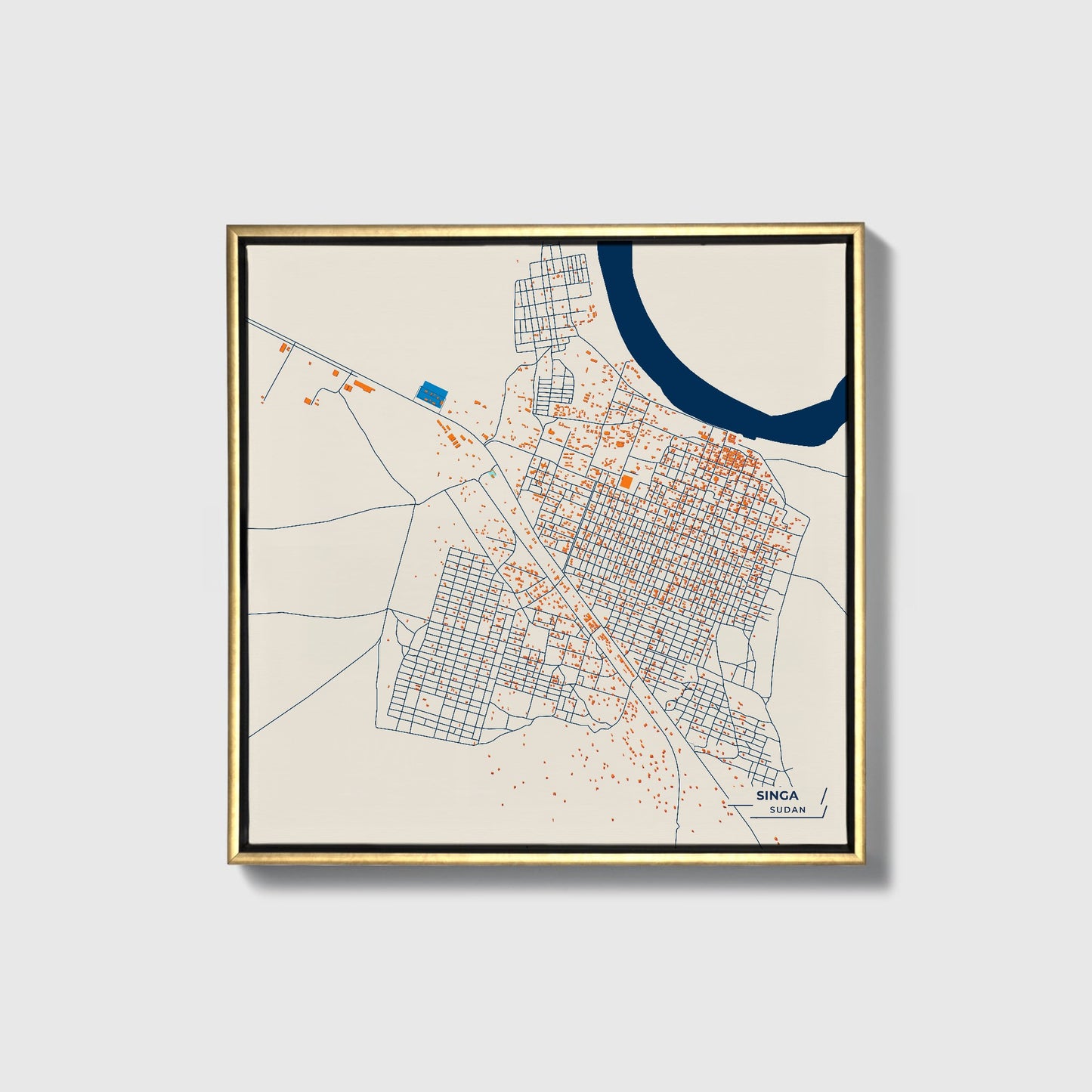 Singa Sudan Colorful City Map Canvas Print • Gold Framed