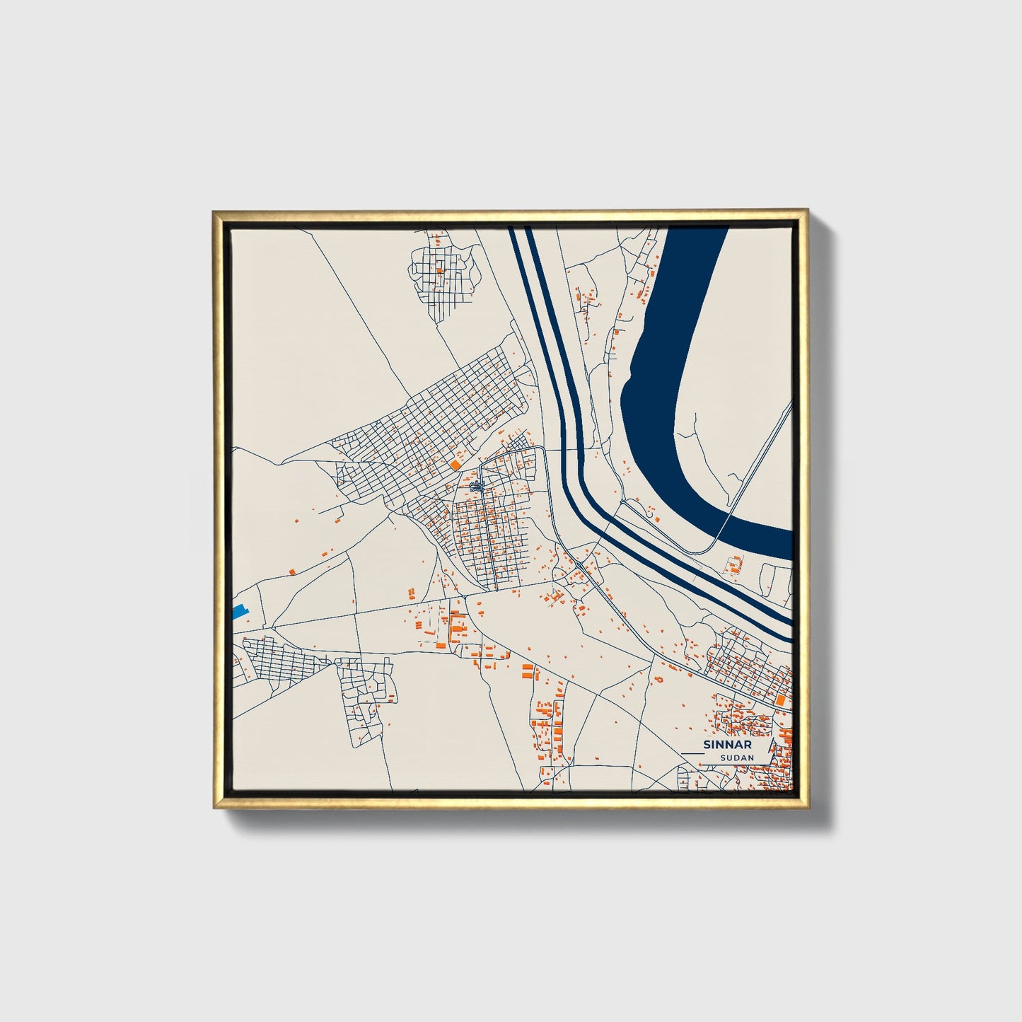 Sinnar Sudan Colorful City Map Canvas Print • Gold Framed