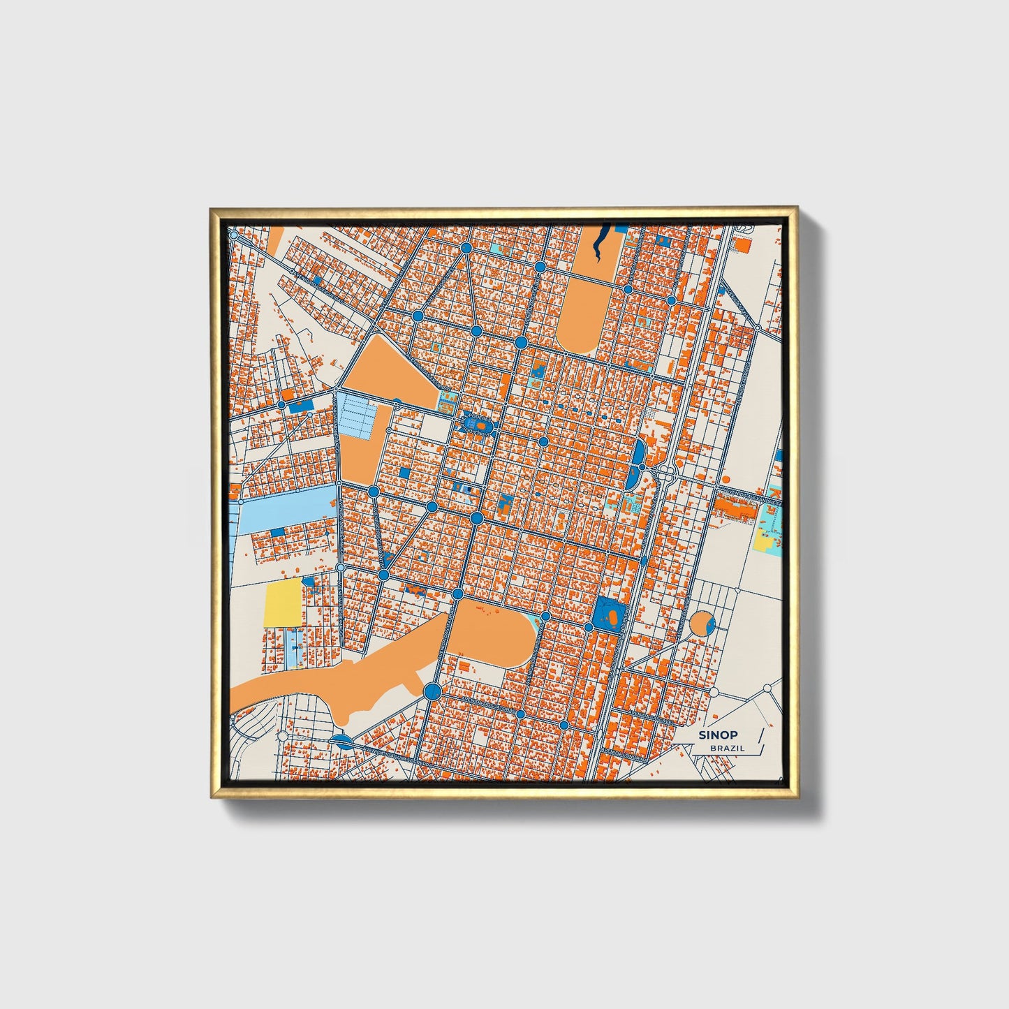 Sinop Brazil Colorful City Map Canvas Print • Gold Framed