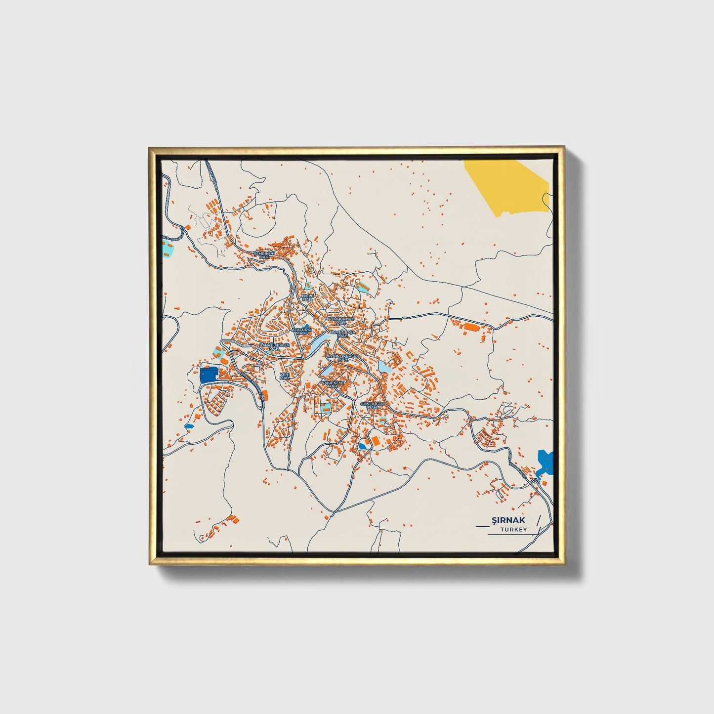 Şirnak Turkey Colorful City Map Canvas Print • Gold Framed