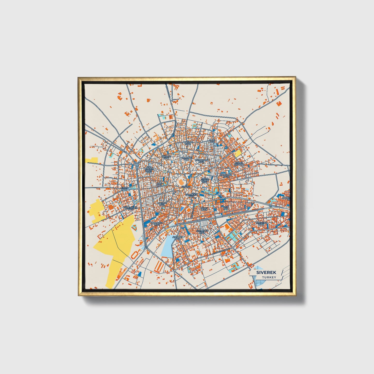 Siverek Turkey Colorful City Map Canvas Print • Gold Framed