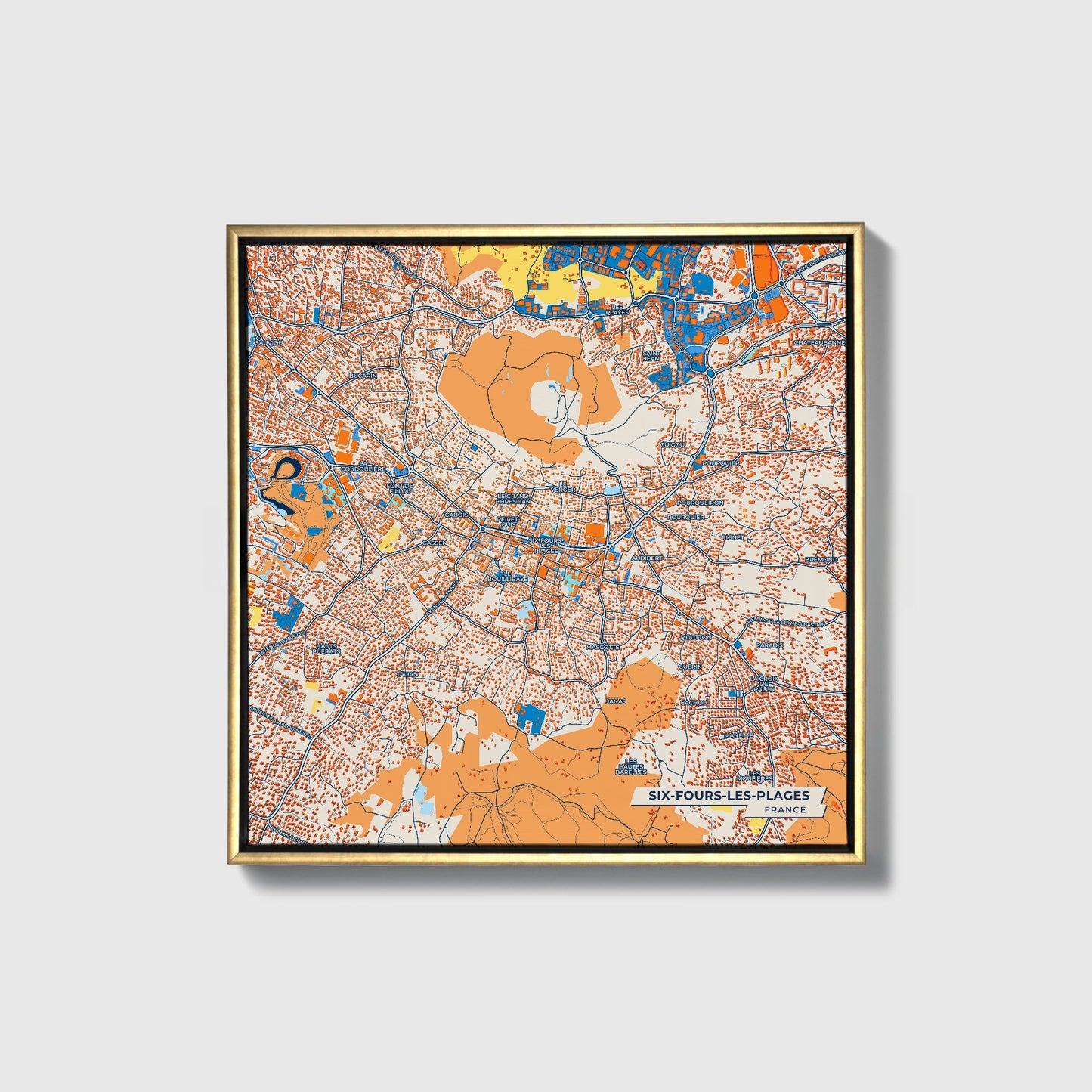 Six-Fours-Les-Plages France Colorful City Map Canvas Print • Gold Framed