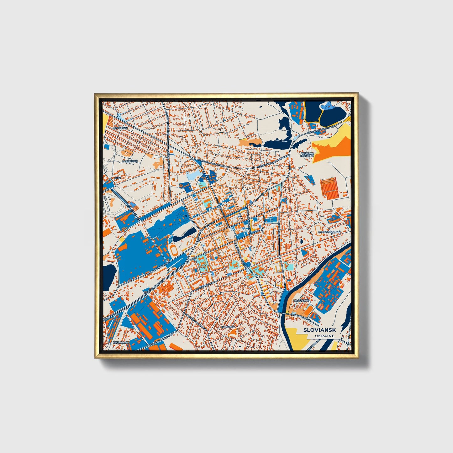 Словянськ Ukraine Colorful City Map Canvas Print • Gold Framed