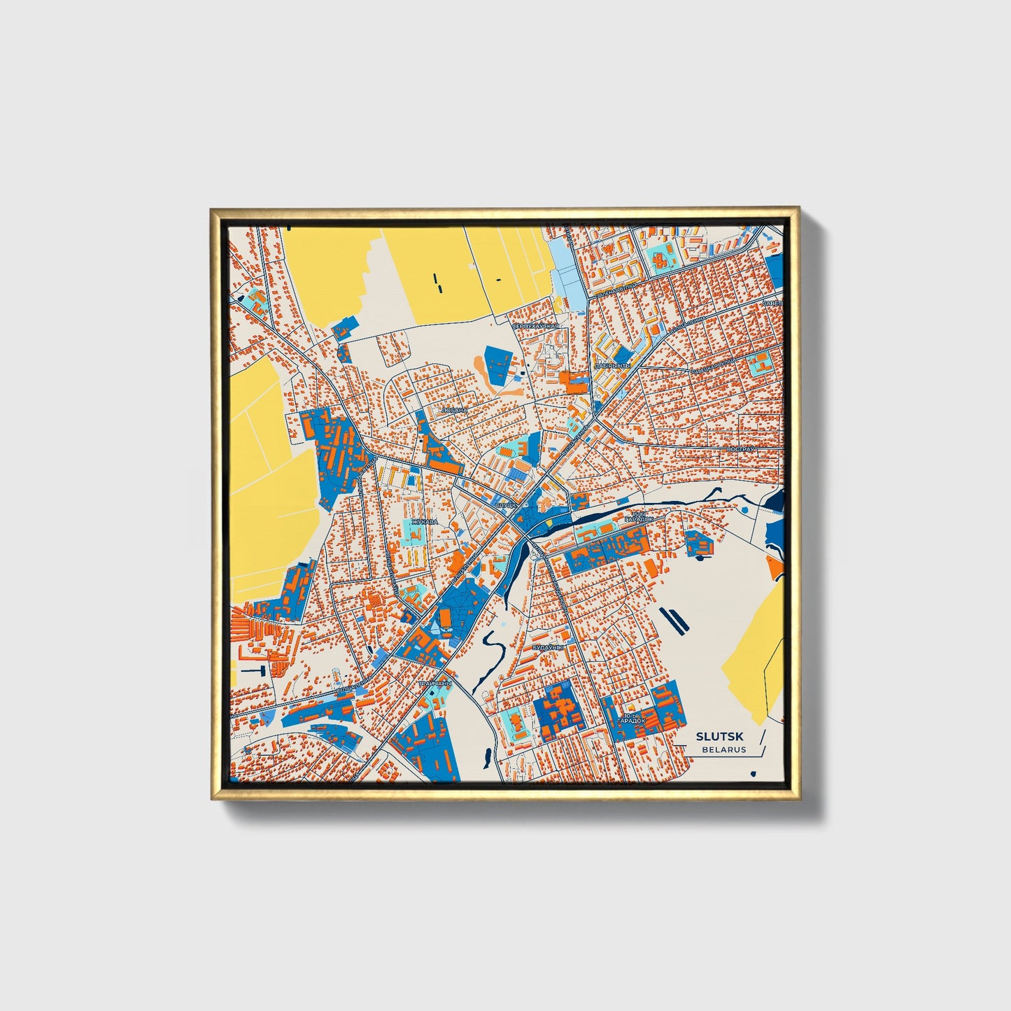 Слуцк Belarus Colorful City Map Canvas Print • Gold Framed