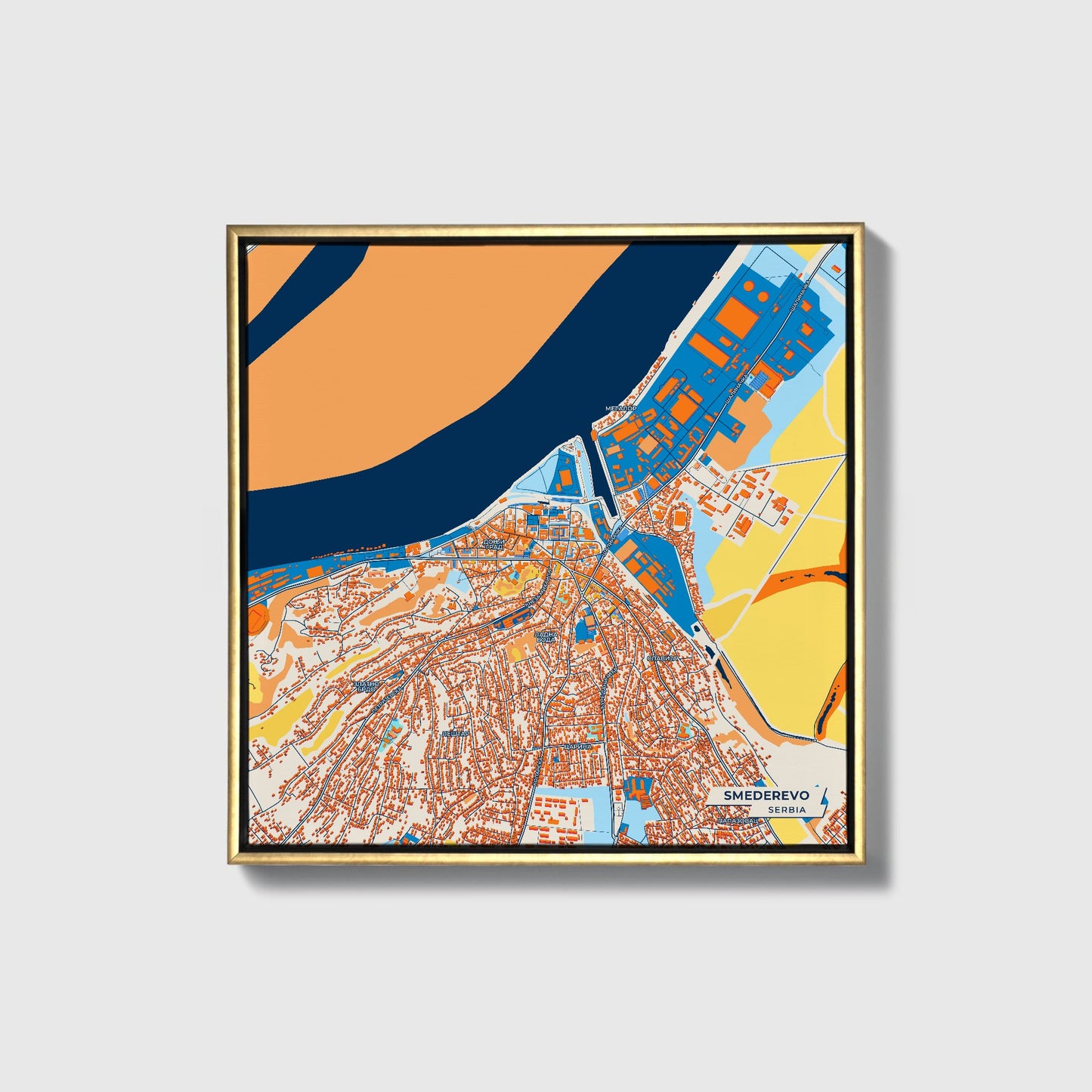 Смедерево Serbia Colorful City Map Canvas Print • Gold Framed