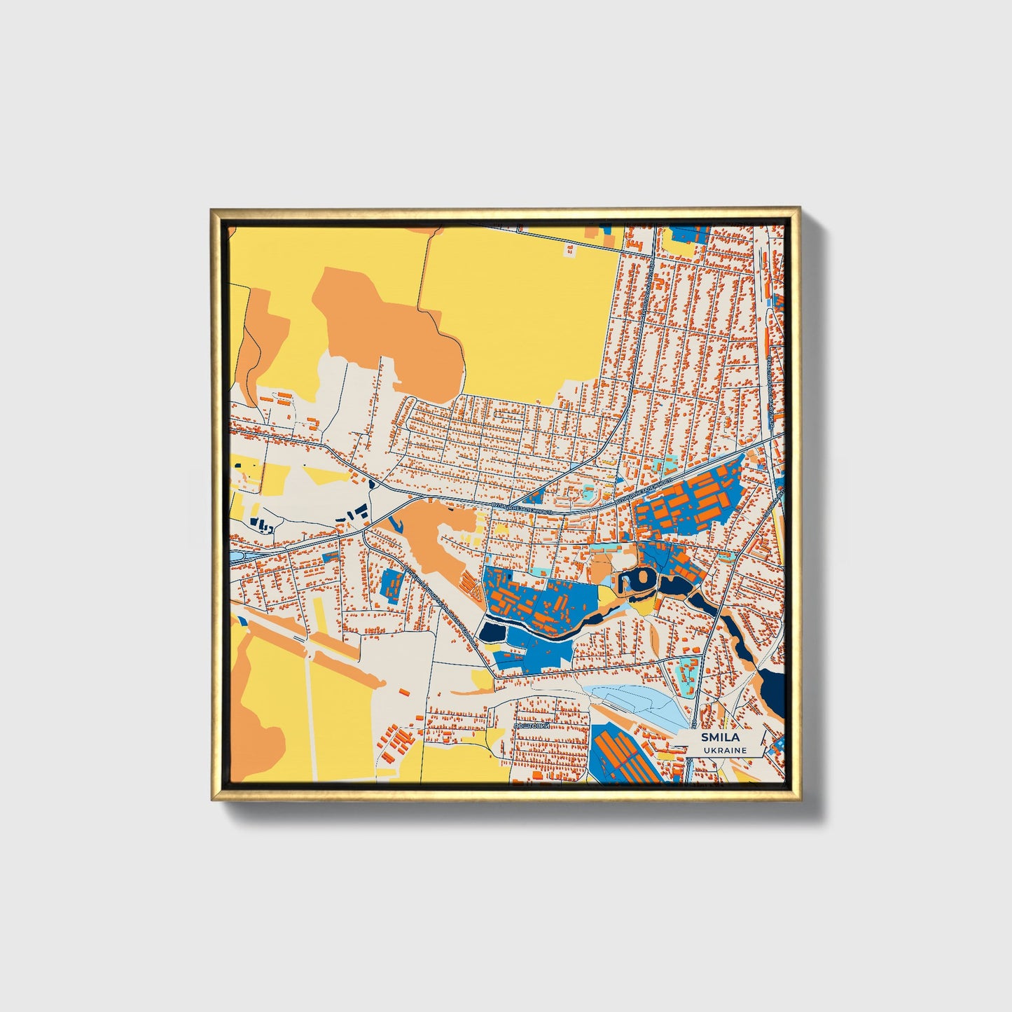 Сміла Ukraine Colorful City Map Canvas Print • Gold Framed