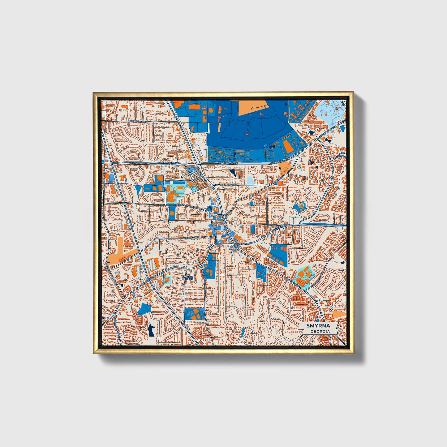 Smyrna Georgia Colorful City Map Canvas Print • Gold Framed