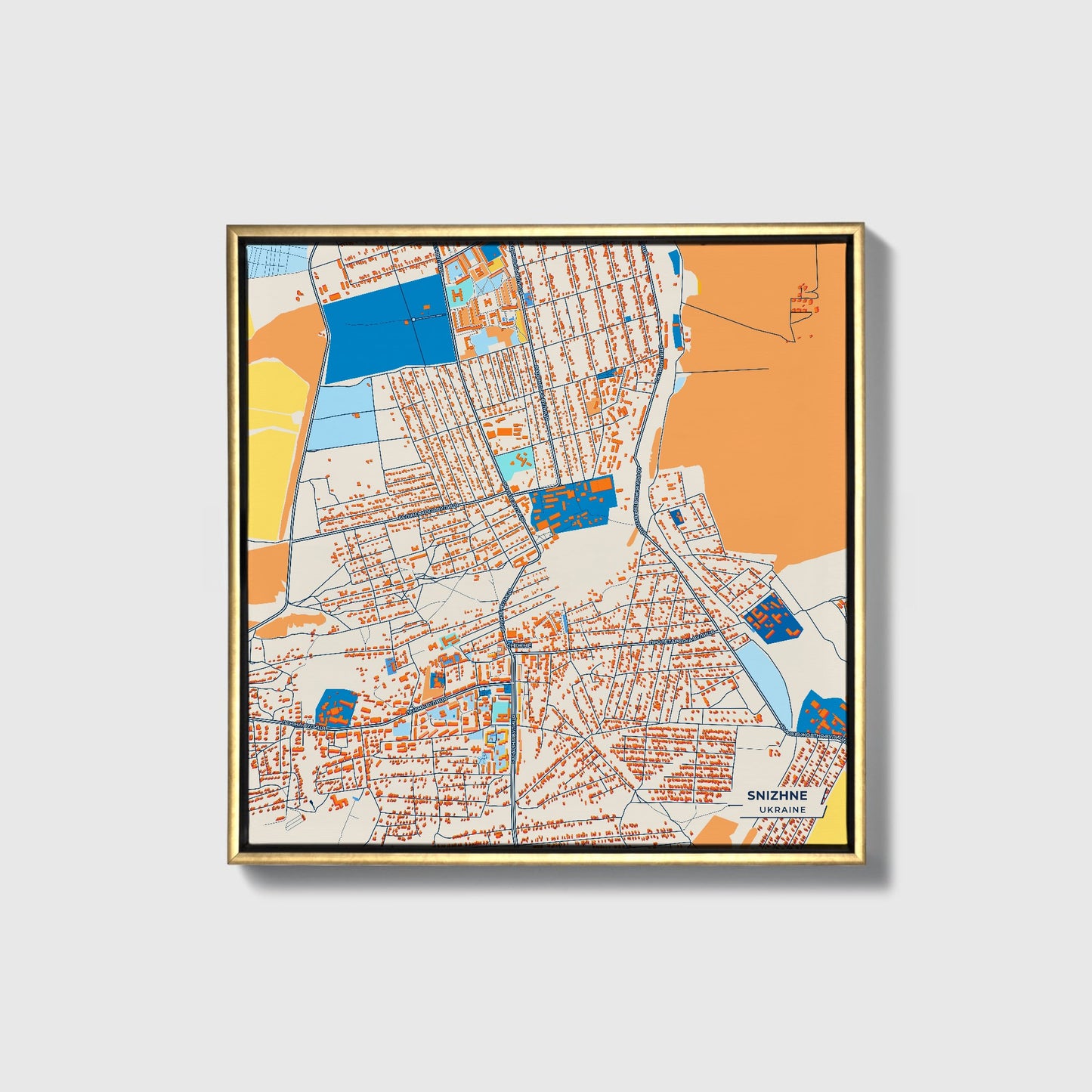 Сніжне Ukraine Colorful City Map Canvas Print • Gold Framed
