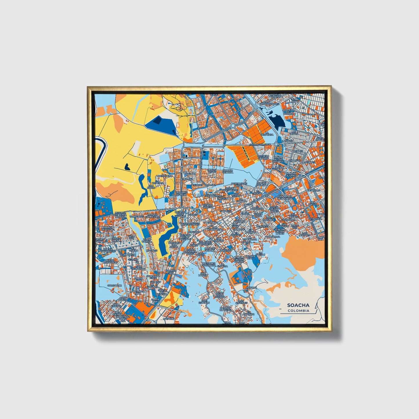 Soacha Colombia Colorful City Map Canvas Print • Gold Framed