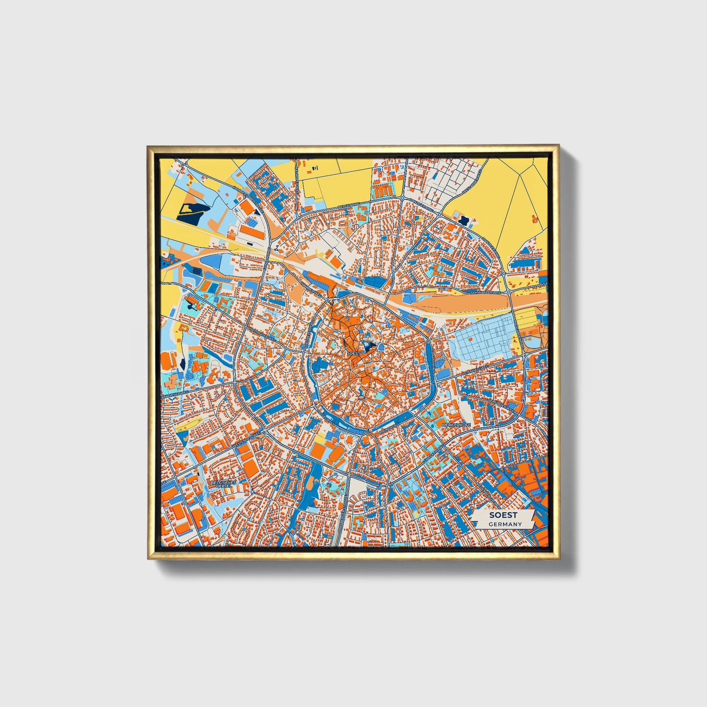 Soest Germany Colorful City Map Canvas Print • Gold Framed