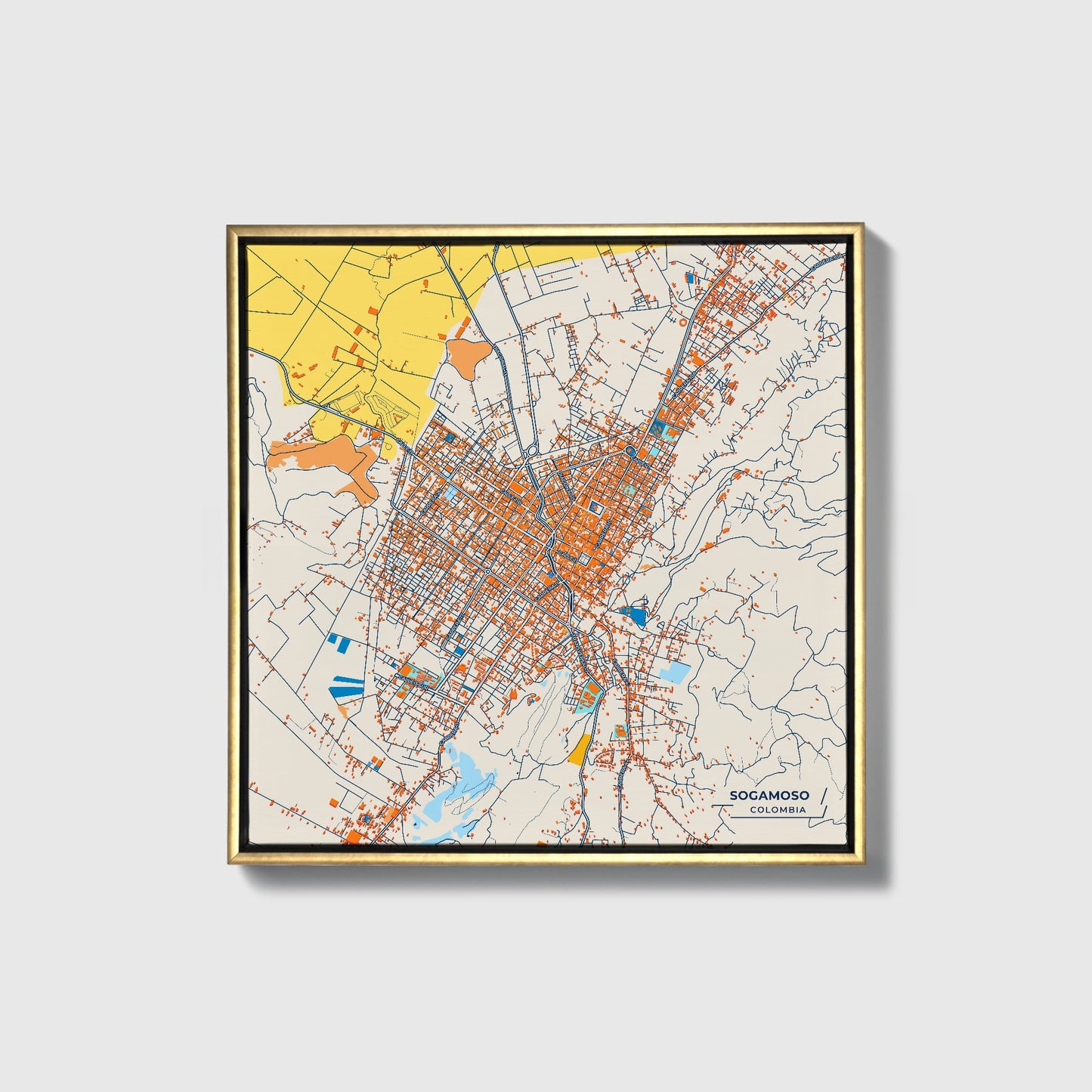 Sogamoso Colombia Colorful City Map Canvas Print • Gold Framed