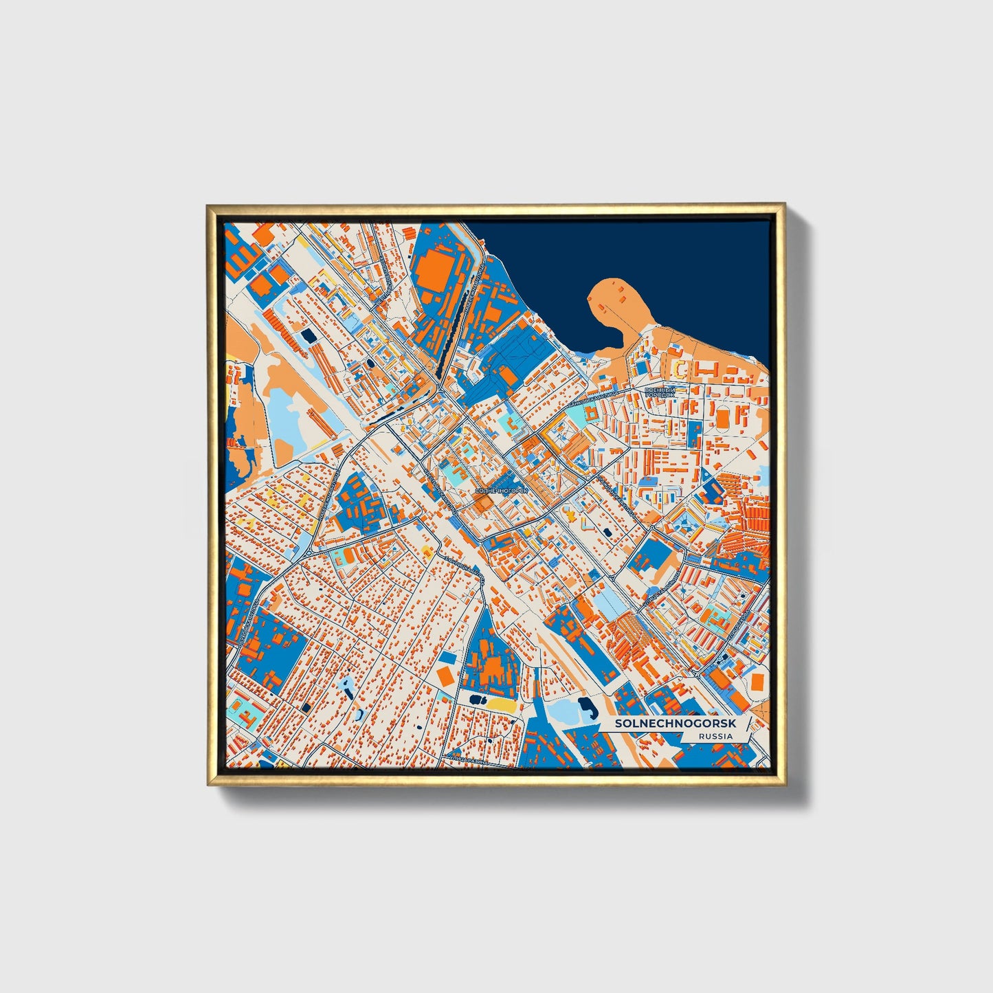Солнечногорск Russia Colorful City Map Canvas Print • Gold Framed