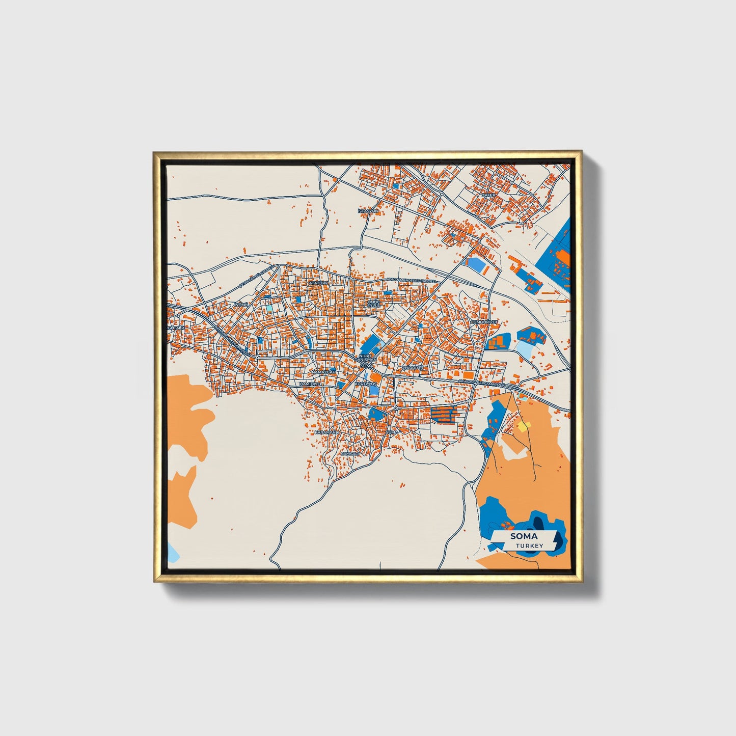 Soma Turkey Colorful City Map Canvas Print • Gold Framed