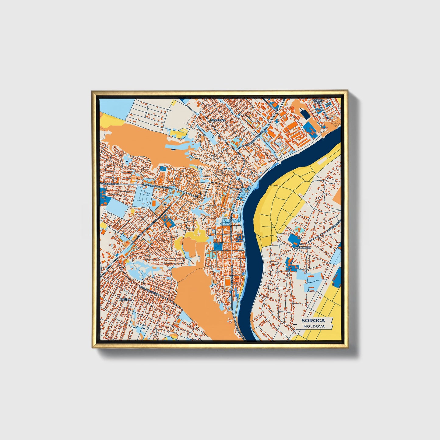 Soroca Moldova Colorful City Map Canvas Print • Gold Framed