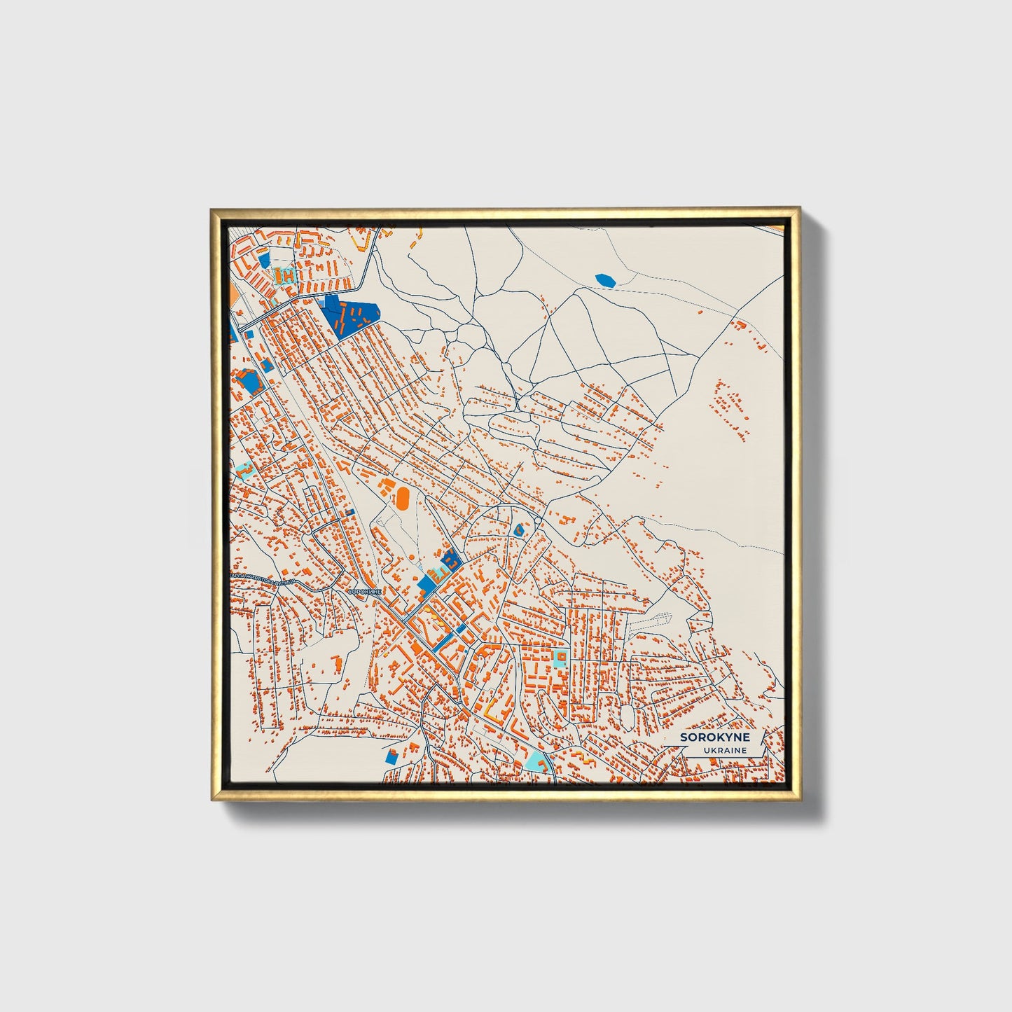 Сорокине Ukraine Colorful City Map Canvas Print • Gold Framed