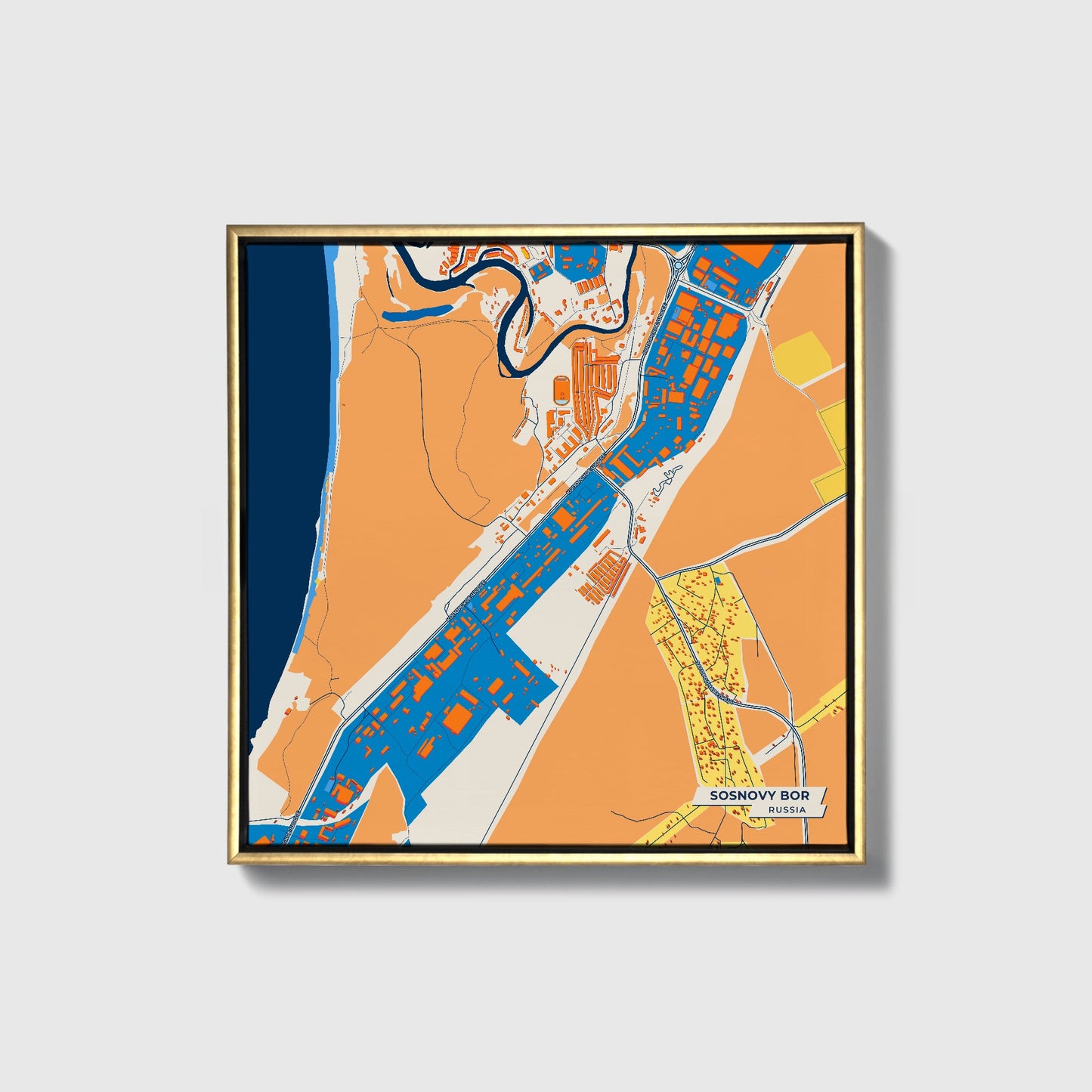 Сосновый Бор Russia Colorful City Map Canvas Print • Gold Framed