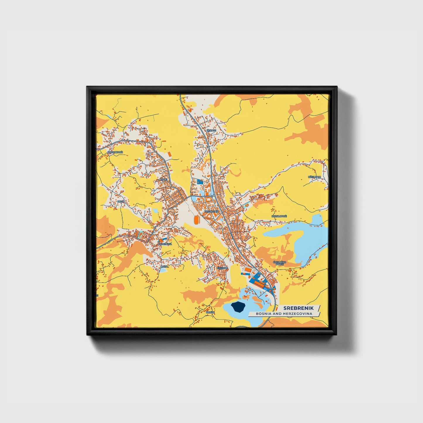 Srebrenik Bosnia And Herzegovina Colorful City Map Canvas Print • Black Framed