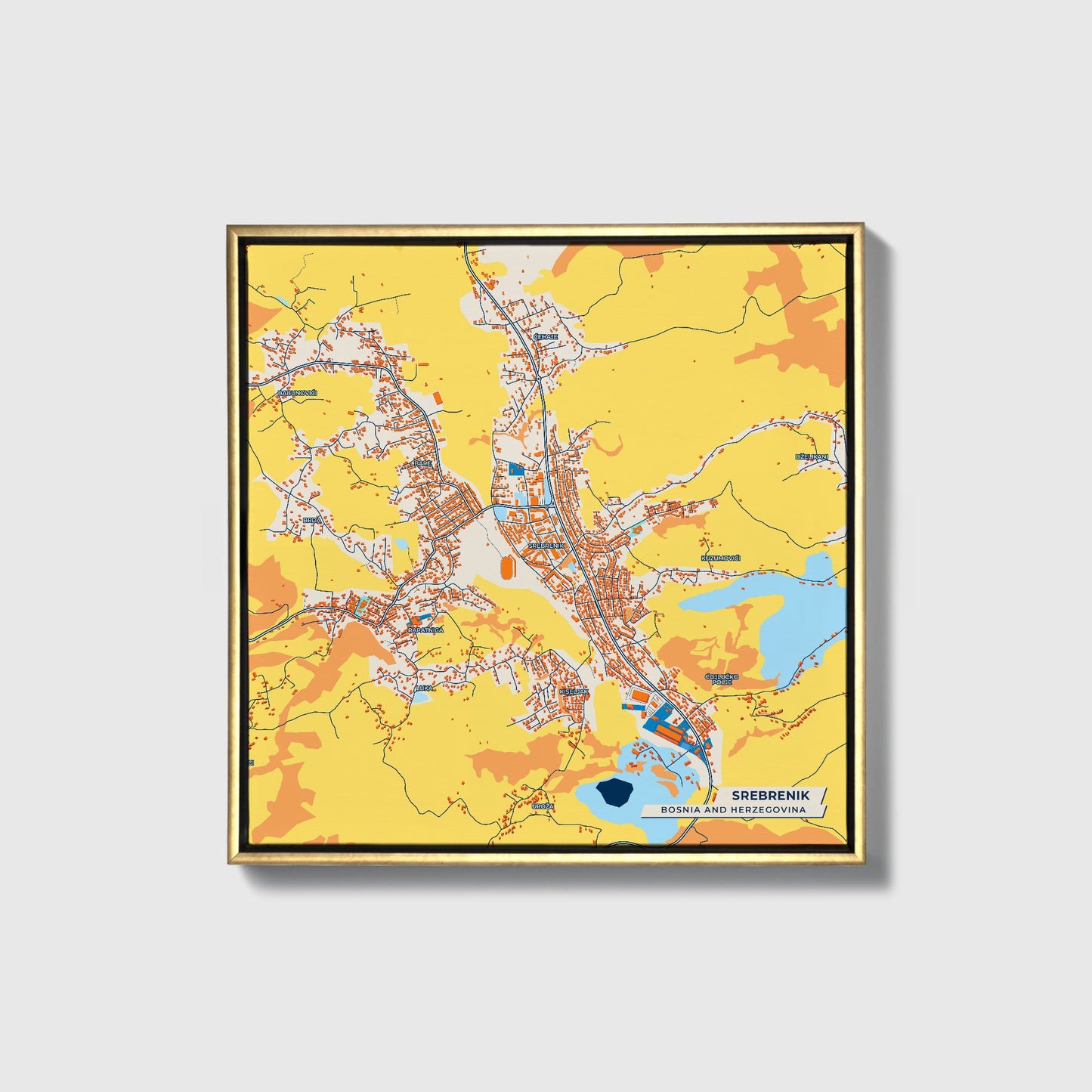 Srebrenik Bosnia And Herzegovina Colorful City Map Canvas Print • Gold Framed