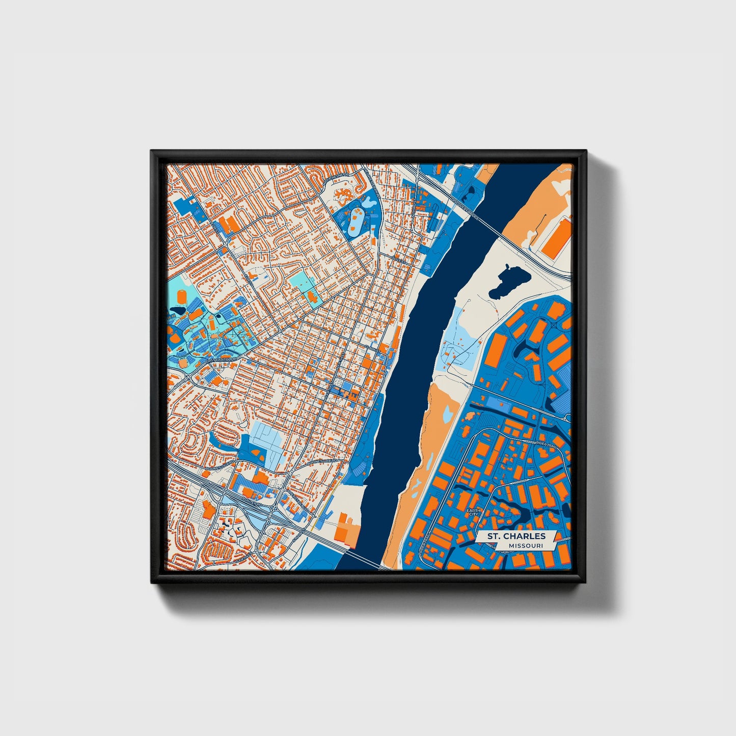 St. Charles Missouri Colorful City Map Canvas Print • Black Framed