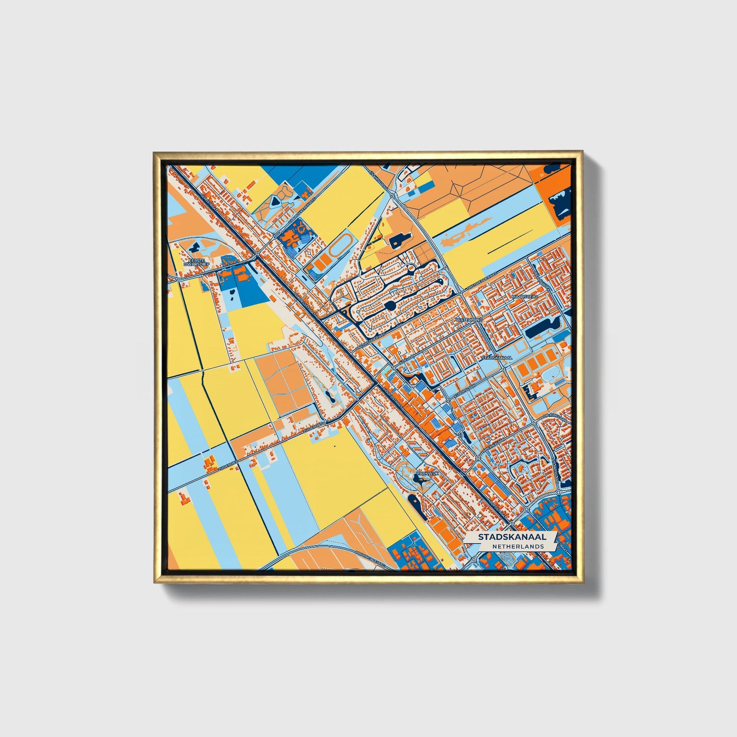Stadskanaal Netherlands Colorful City Map Canvas Print • Gold Framed