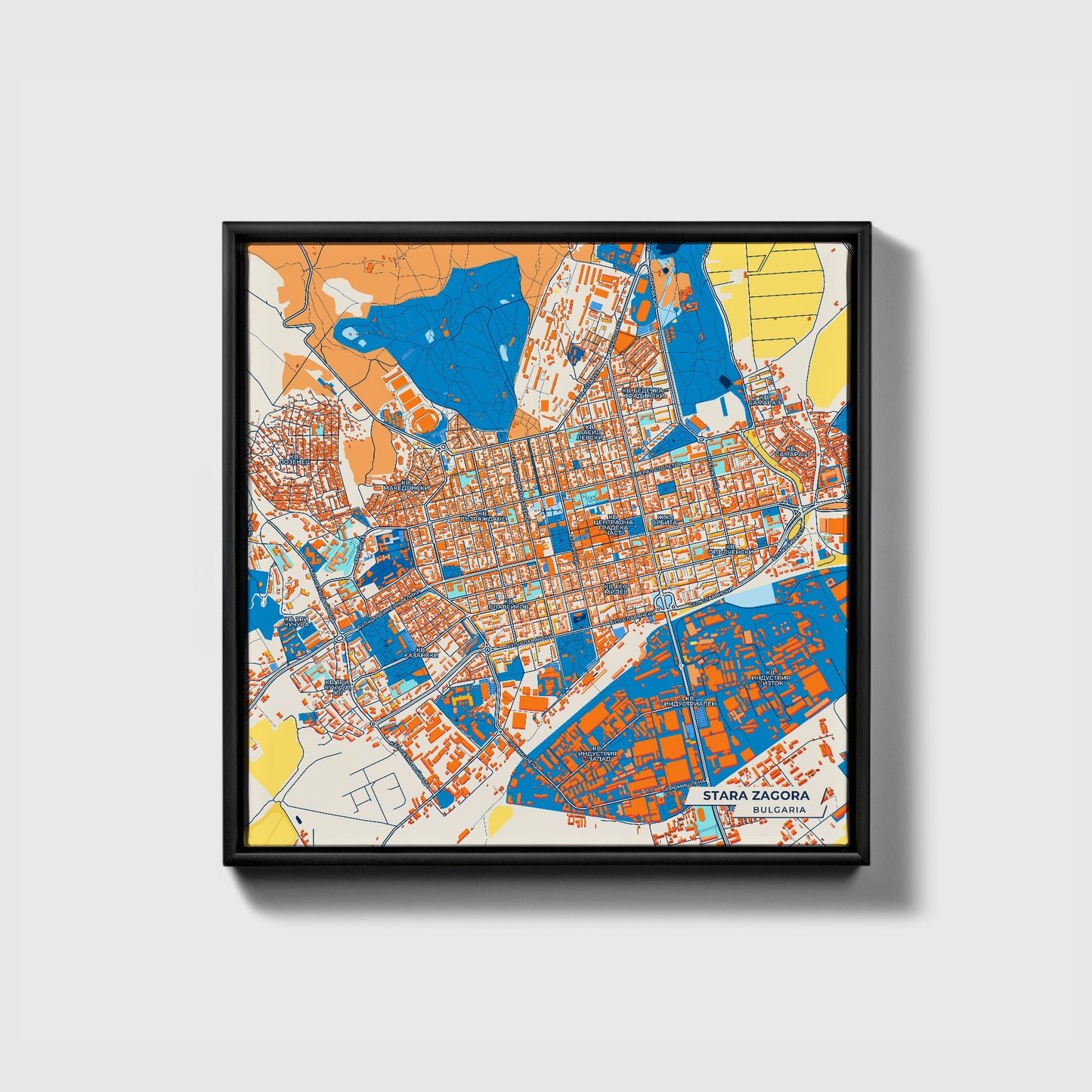 Стара Загора Bulgaria Colorful City Map Canvas Print • Black Framed