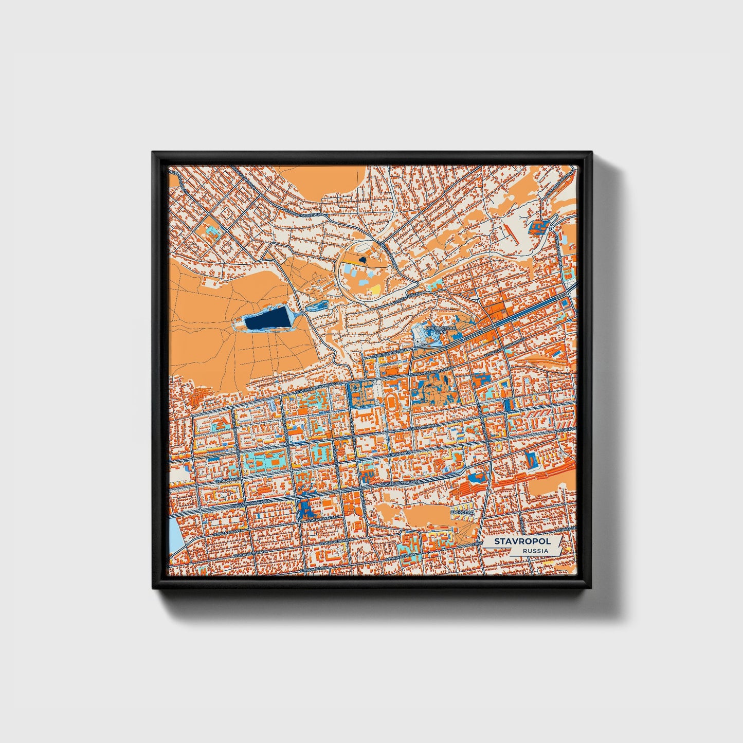 Ставропольский Russia Colorful City Map Canvas Print • Black Framed