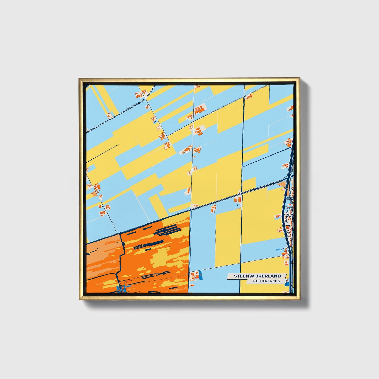Steenwijkerland Netherlands Colorful City Map Canvas Print • Gold Framed