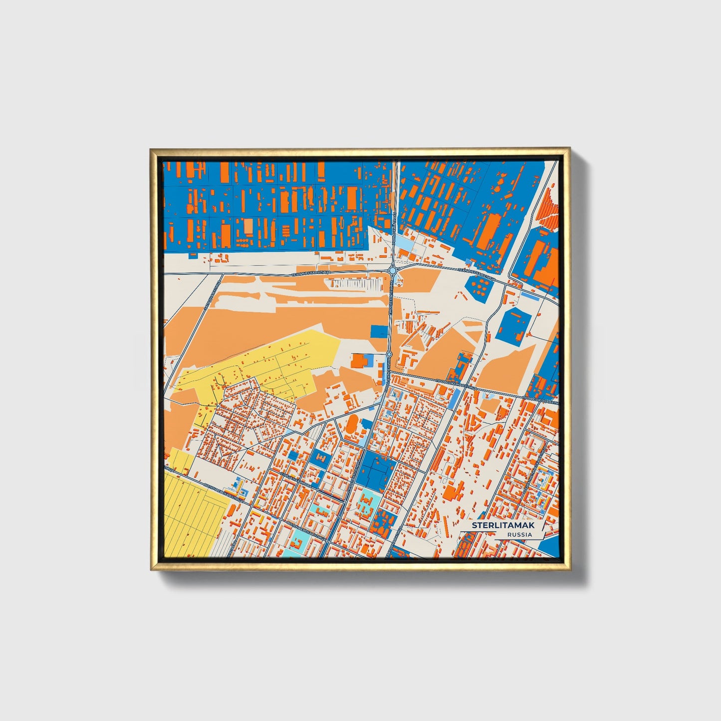 Стерлитамак Russia Colorful City Map Canvas Print • Gold Framed