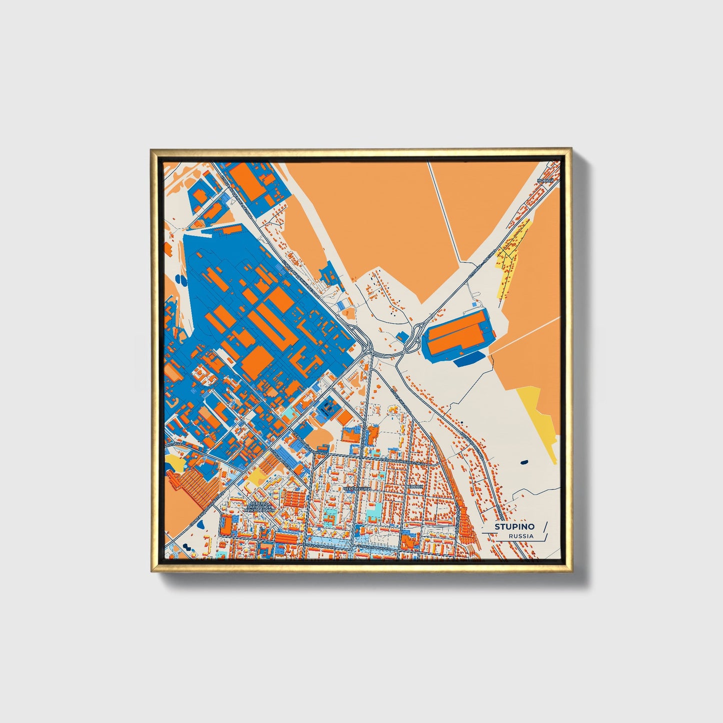 Ступино Russia Colorful City Map Canvas Print • Gold Framed