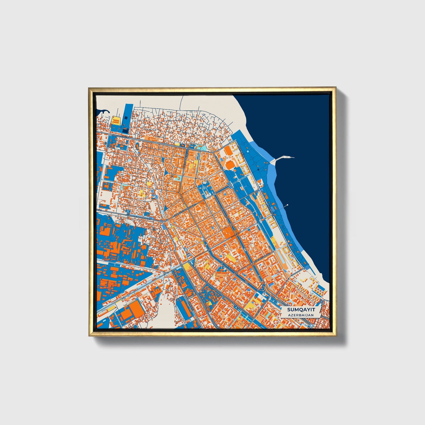 Sumqayit Azerbaijan Colorful City Map Canvas Print • Gold Framed