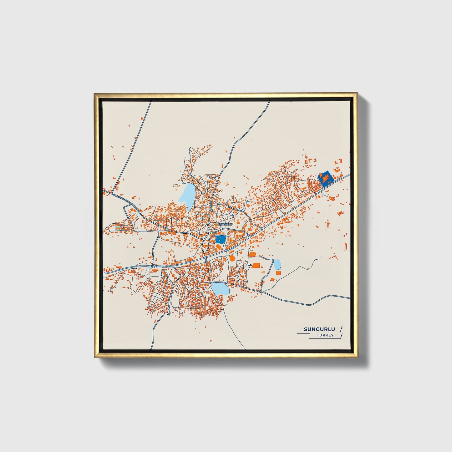 Sungurlu Turkey Colorful City Map Canvas Print • Gold Framed
