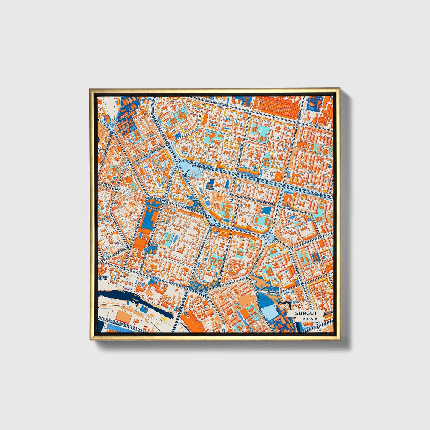 Сургут Russia Colorful City Map Canvas Print • Gold Framed