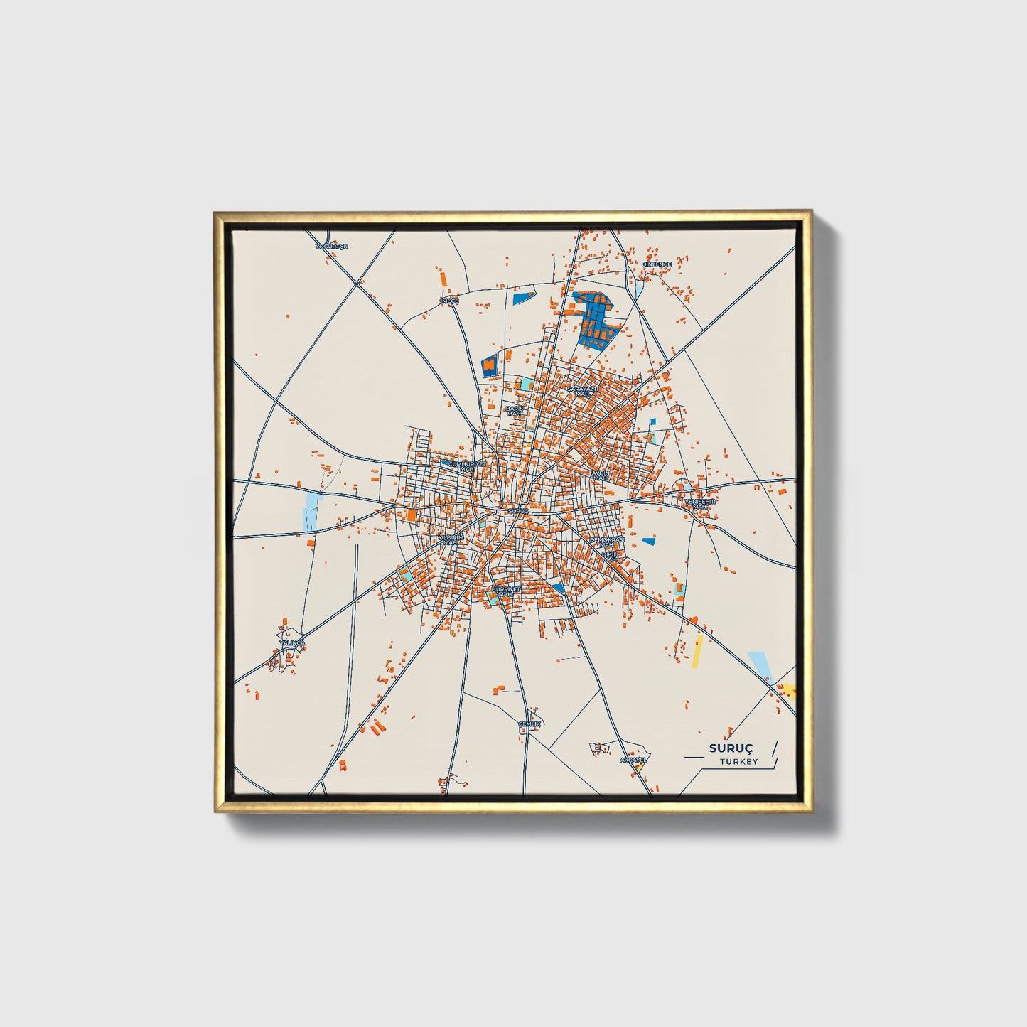 Suruç Turkey Colorful City Map Canvas Print • Gold Framed