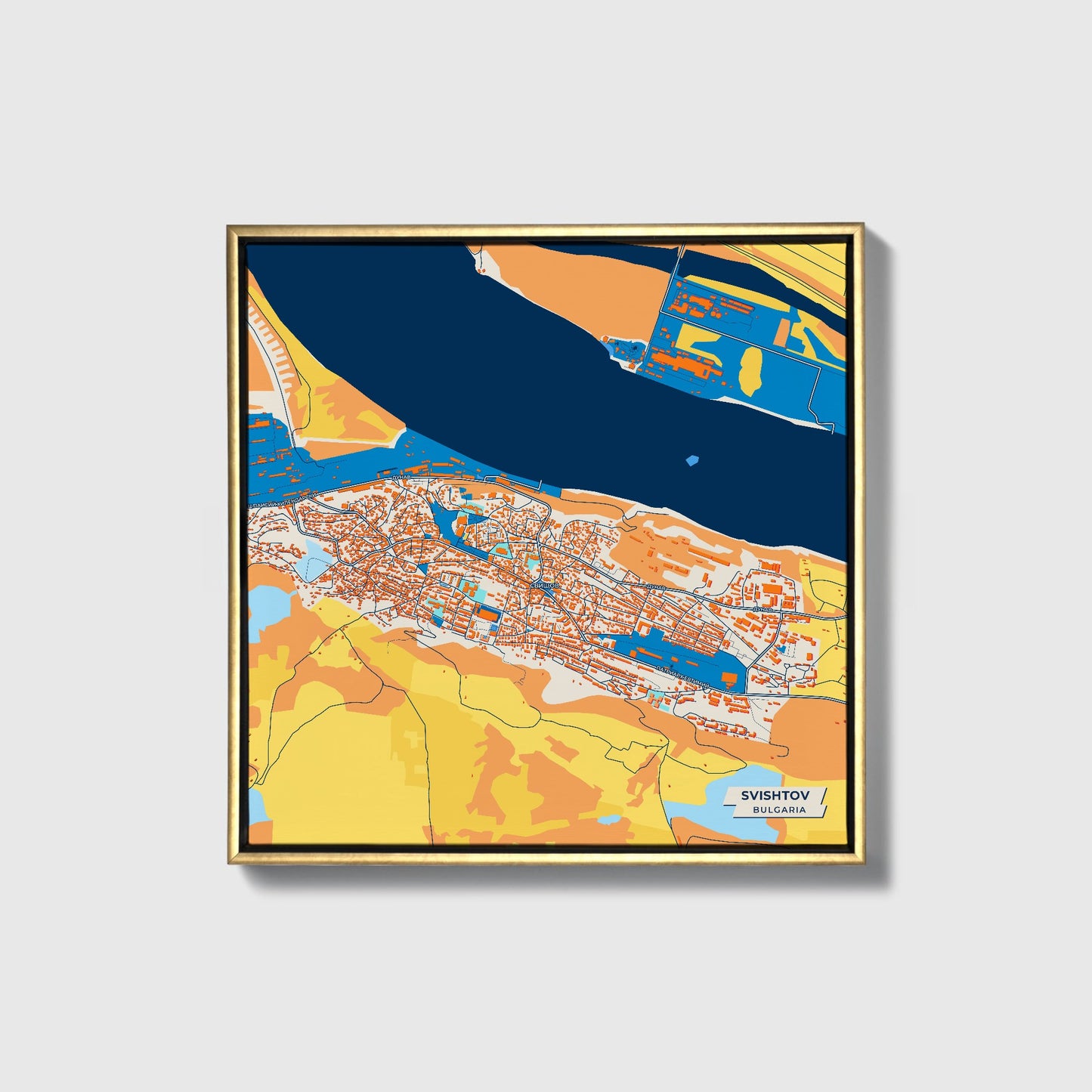 Свищов Bulgaria Colorful City Map Canvas Print • Gold Framed