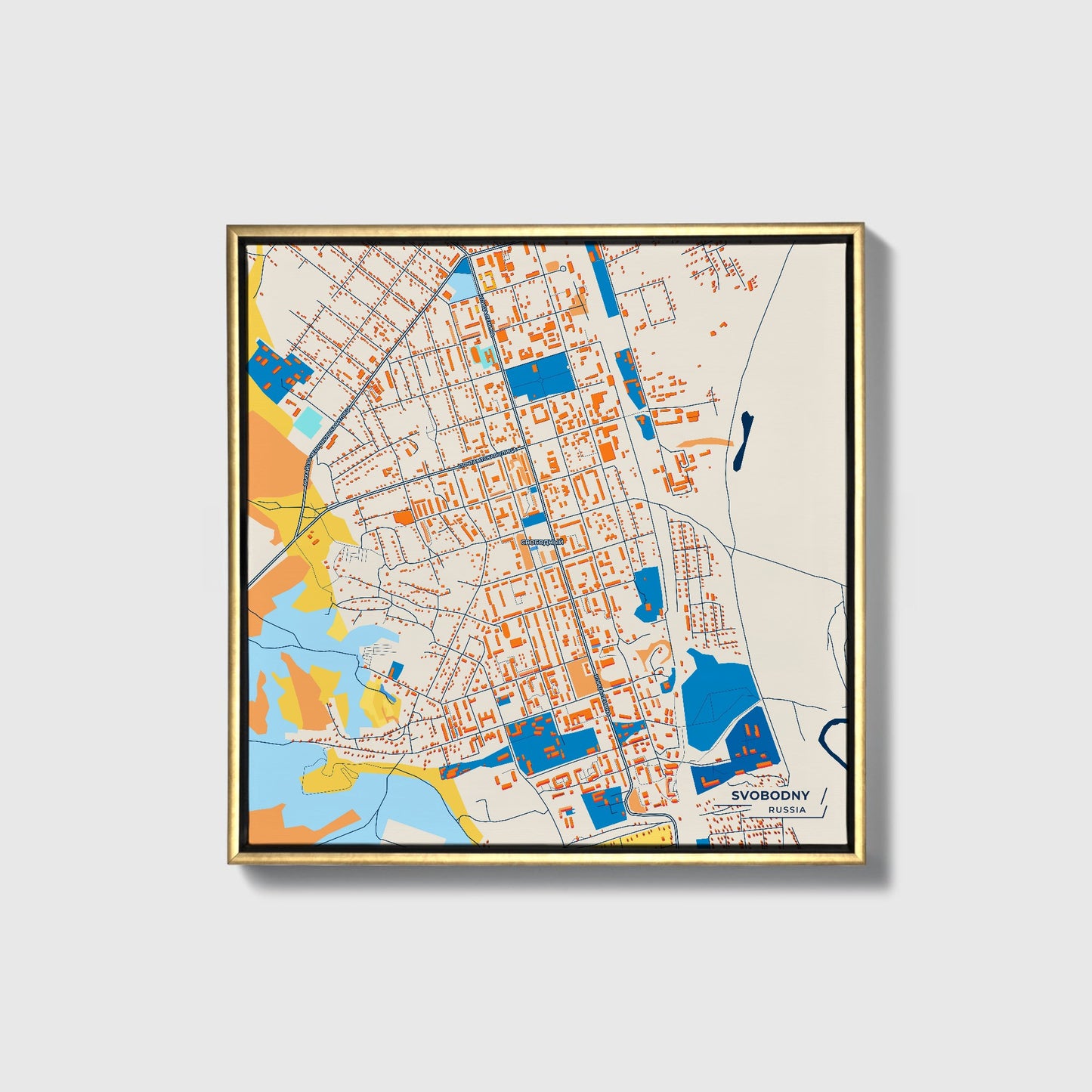 Свободном Russia Colorful City Map Canvas Print • Gold Framed