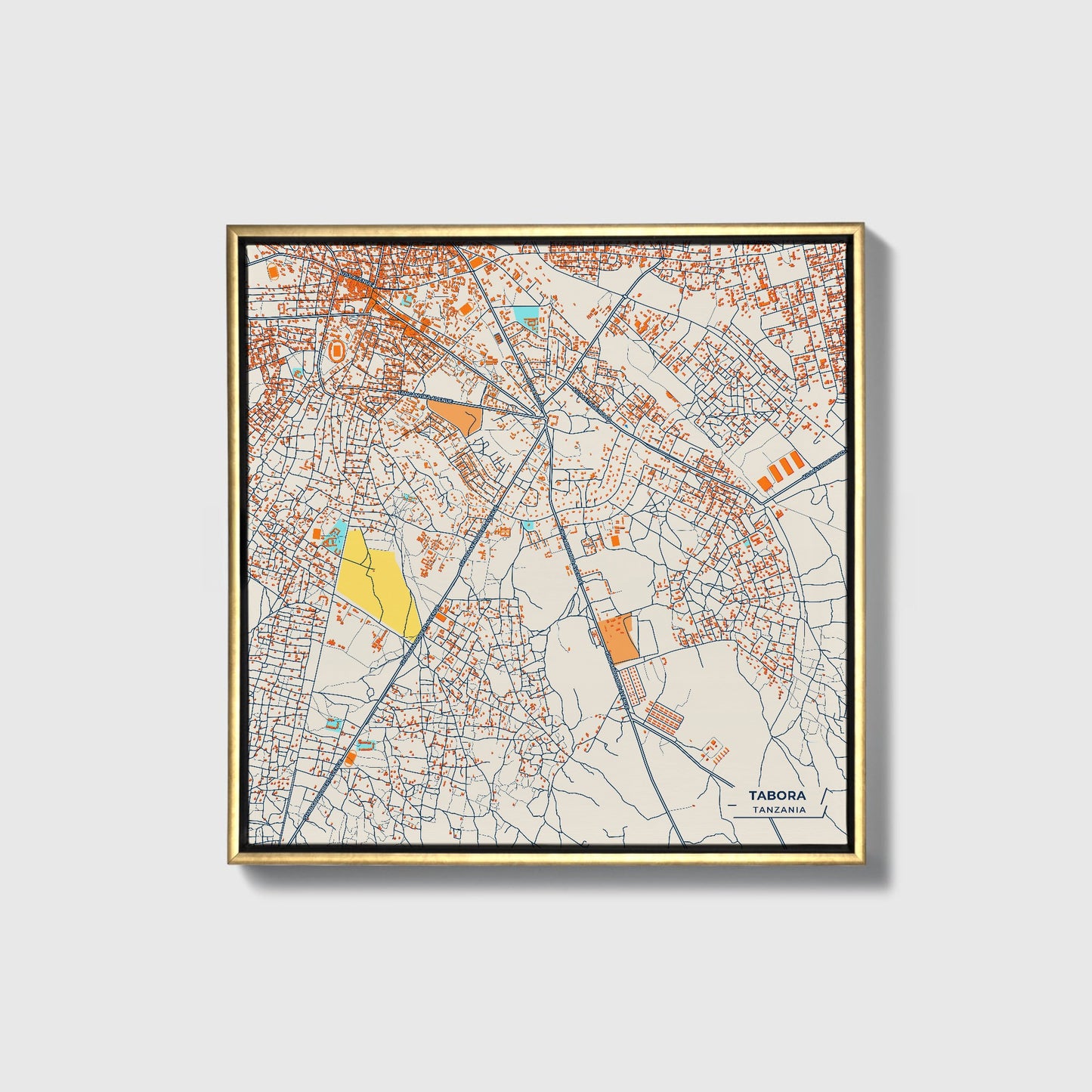 Tabora Tanzania Colorful City Map Canvas Print • Gold Framed