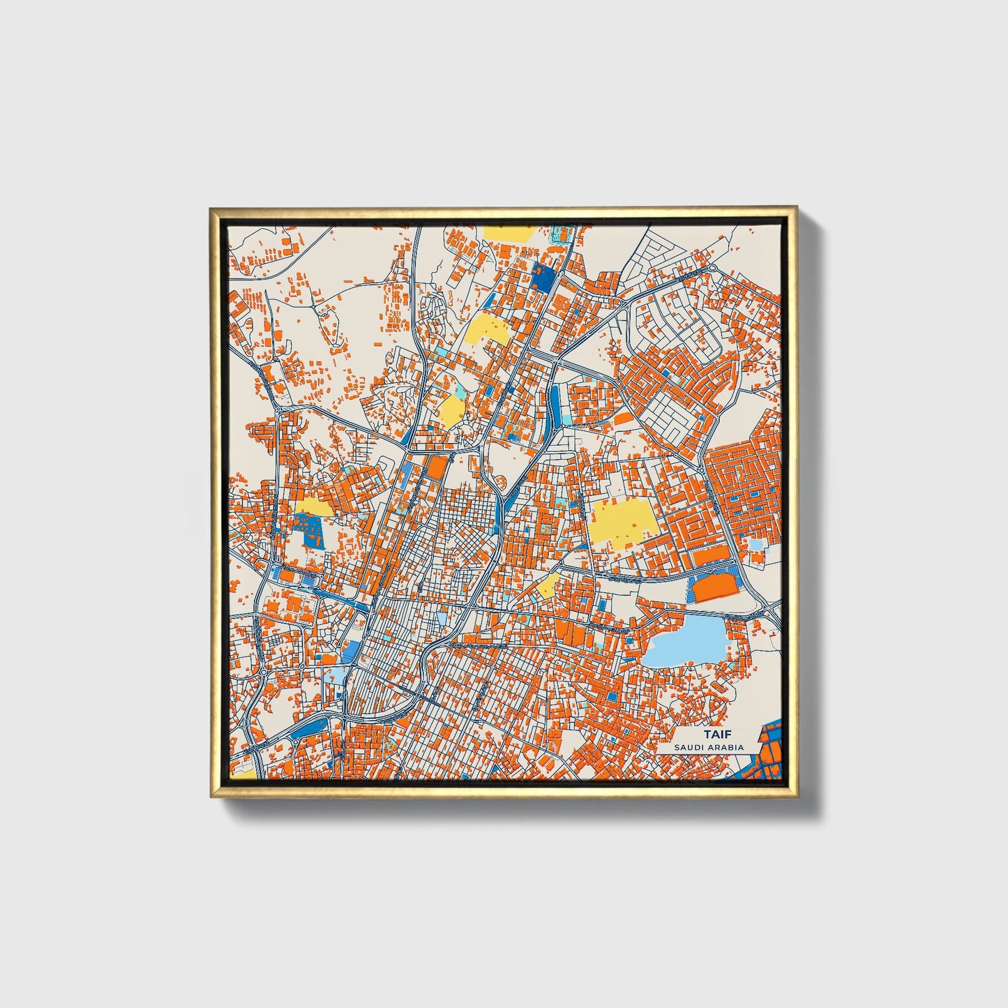 Taif Saudi Arabia Colorful City Map Canvas Print • Gold Framed
