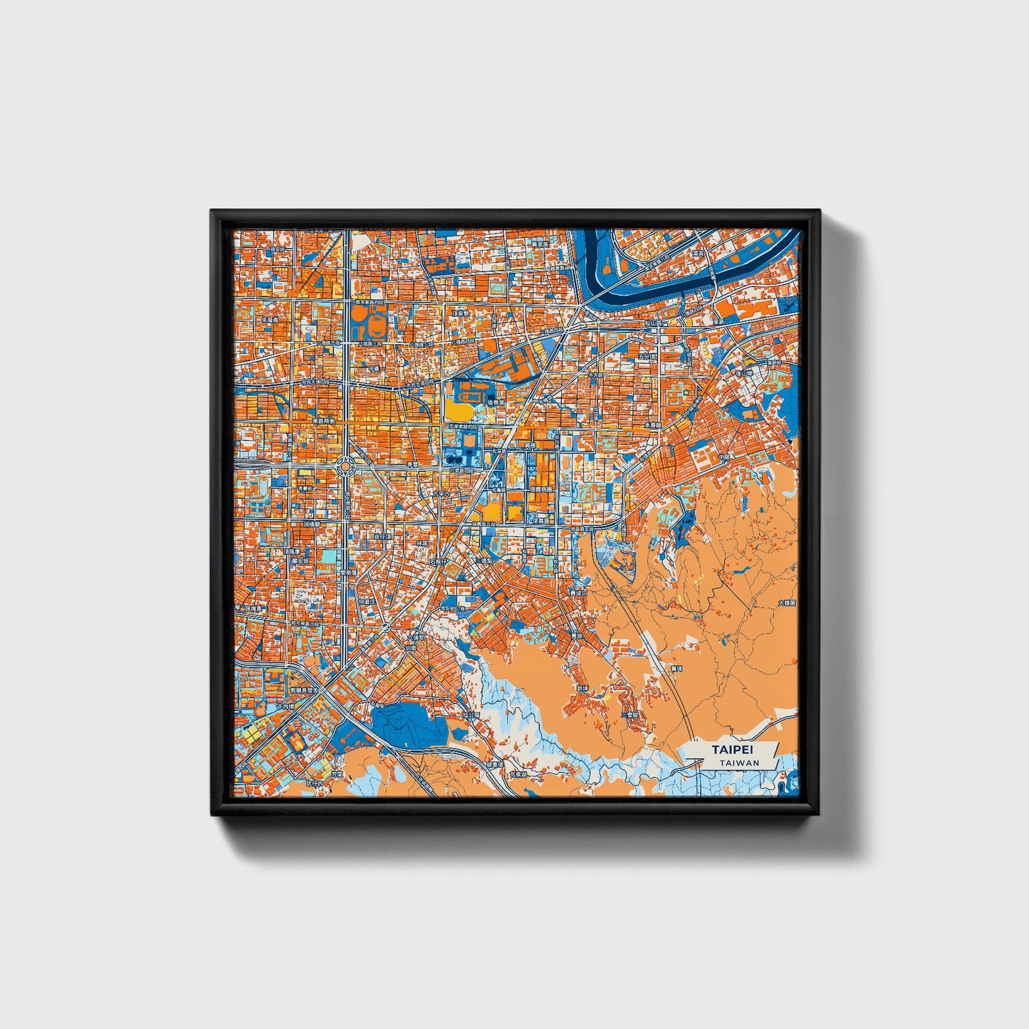 Taipei Taiwan Colorful City Map Canvas Print • Black Framed