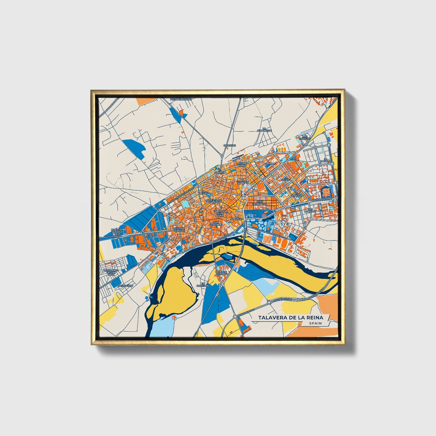 Talavera De La Reina Spain Colorful City Map Canvas Print • Gold Framed