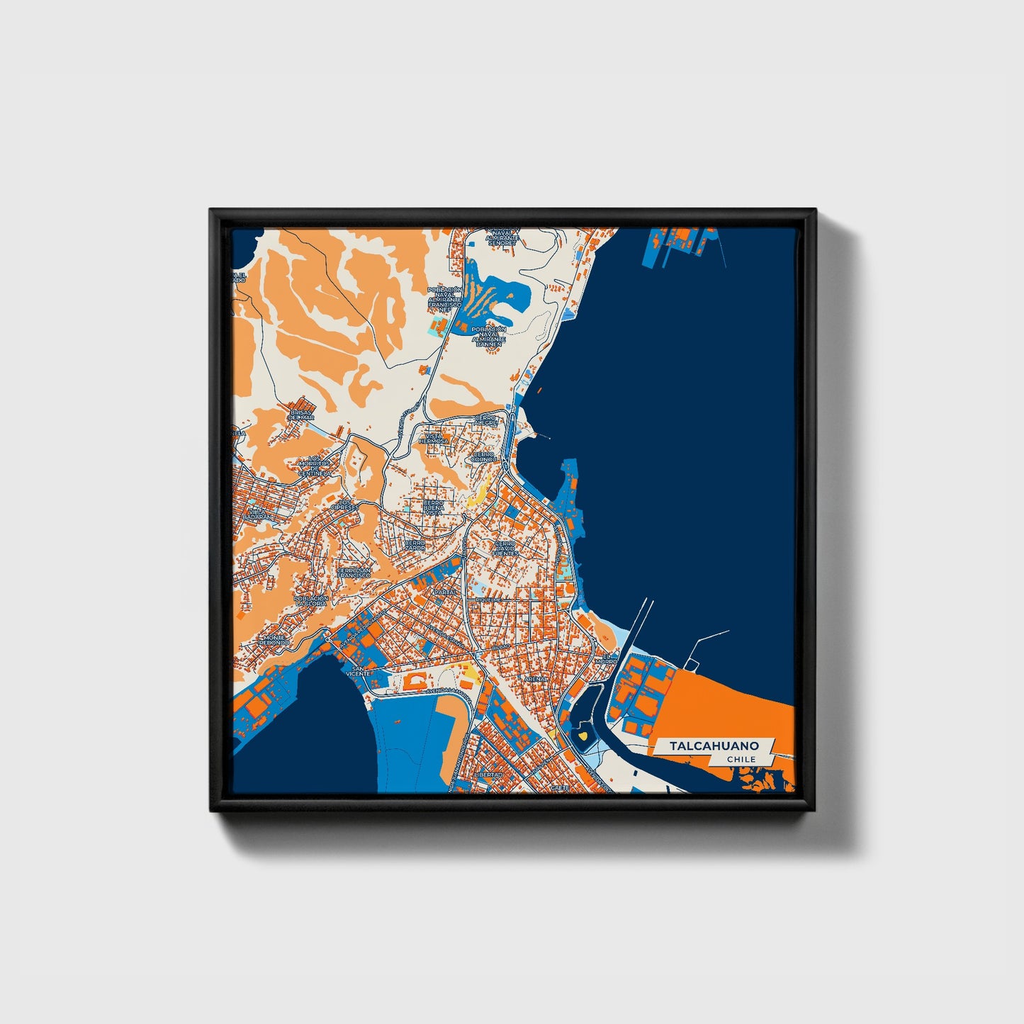 Talcahuano Chile Colorful City Map Canvas Print • Black Framed