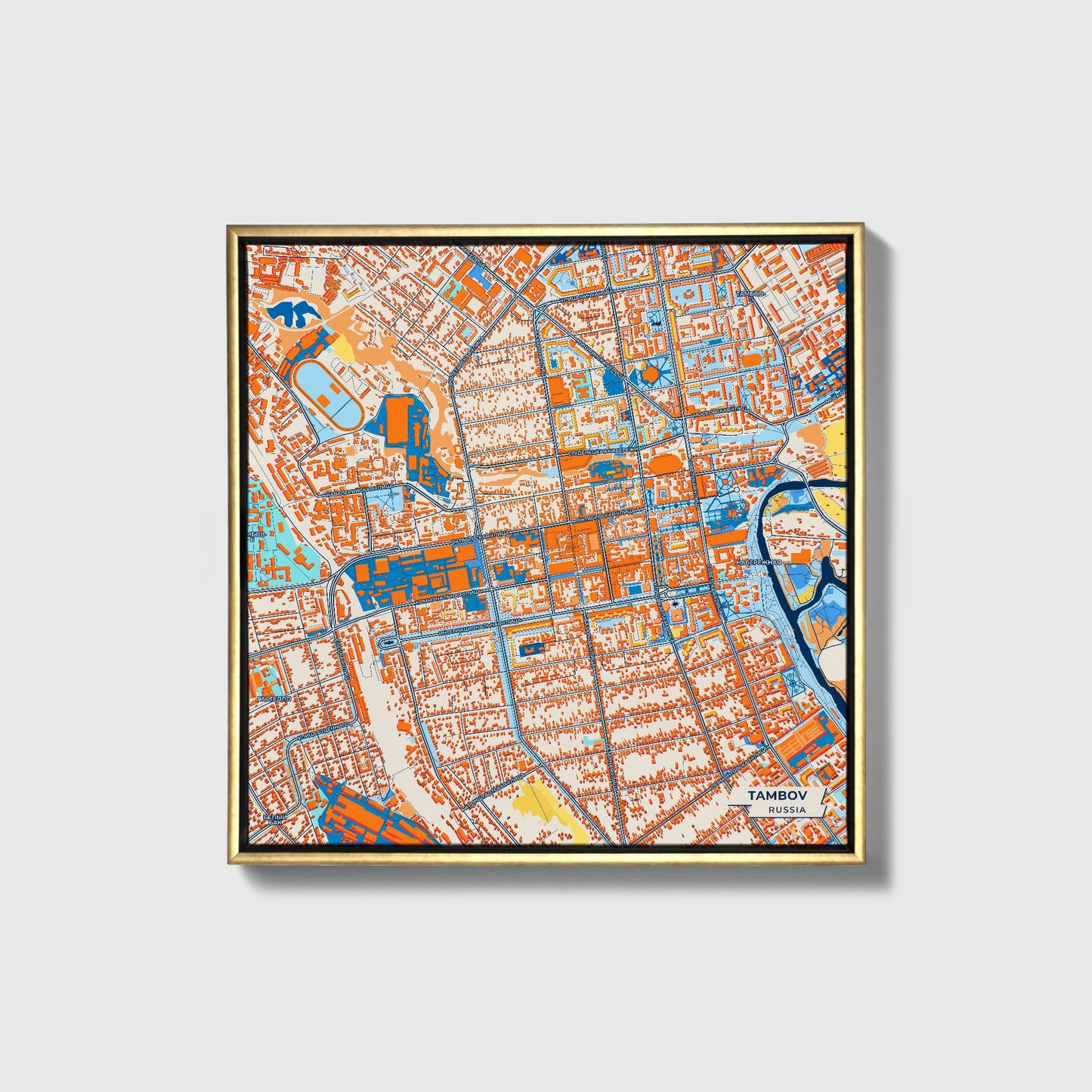 Тамбовское Russia Colorful City Map Canvas Print • Gold Framed