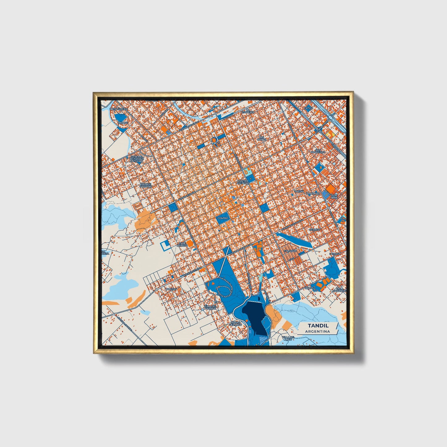 Tandil Argentina Colorful City Map Canvas Print • Gold Framed
