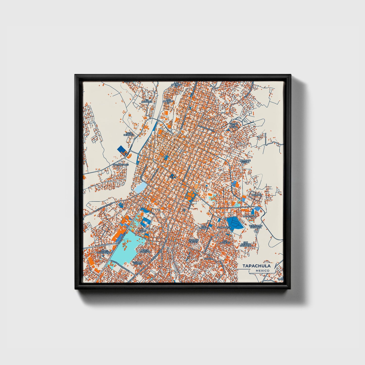 Tapachula Mexico Colorful City Map Canvas Print • Black Framed