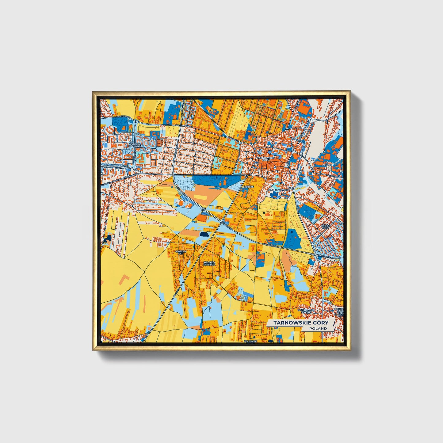 Tarnowskie Góry Poland Colorful City Map Canvas Print • Gold Framed
