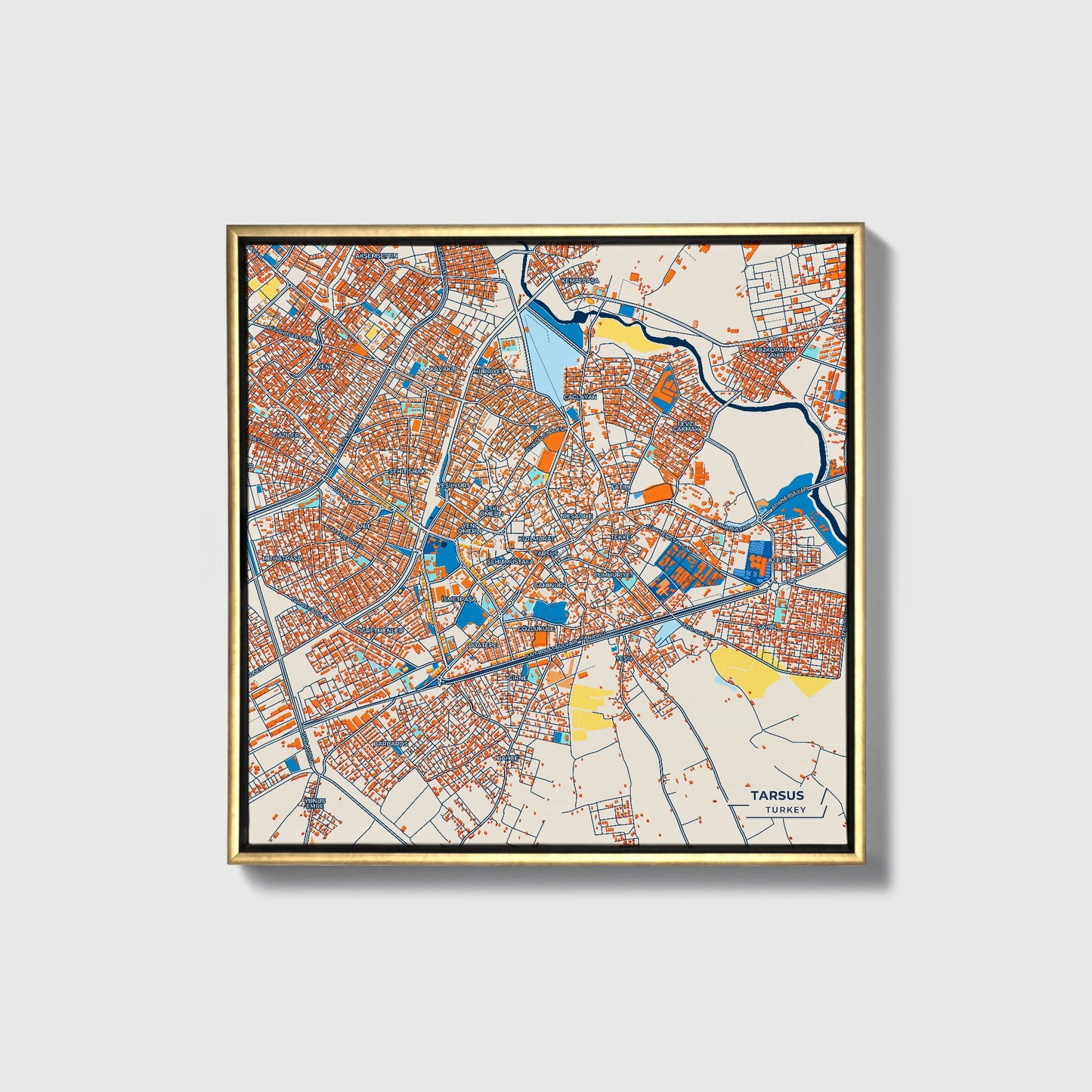 Tarsus Turkey Colorful City Map Canvas Print • Gold Framed