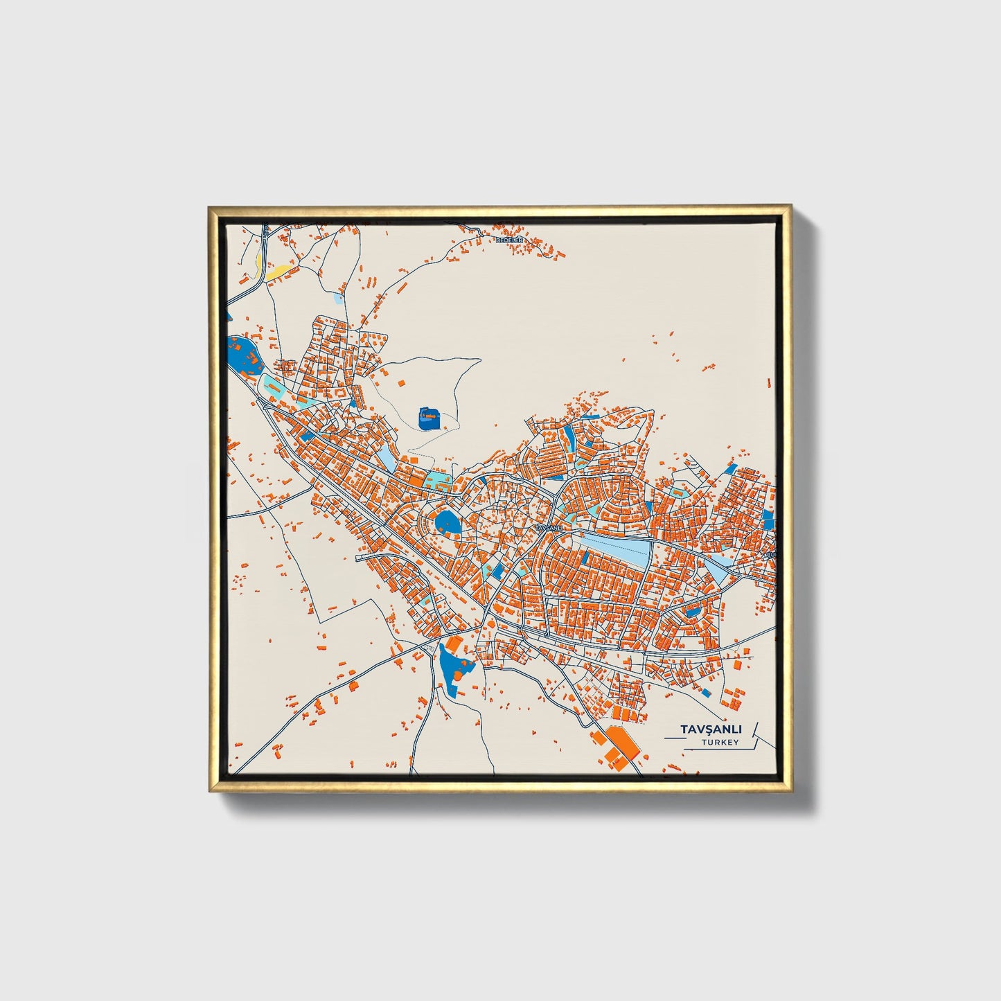 Tavşanli Turkey Colorful City Map Canvas Print • Gold Framed