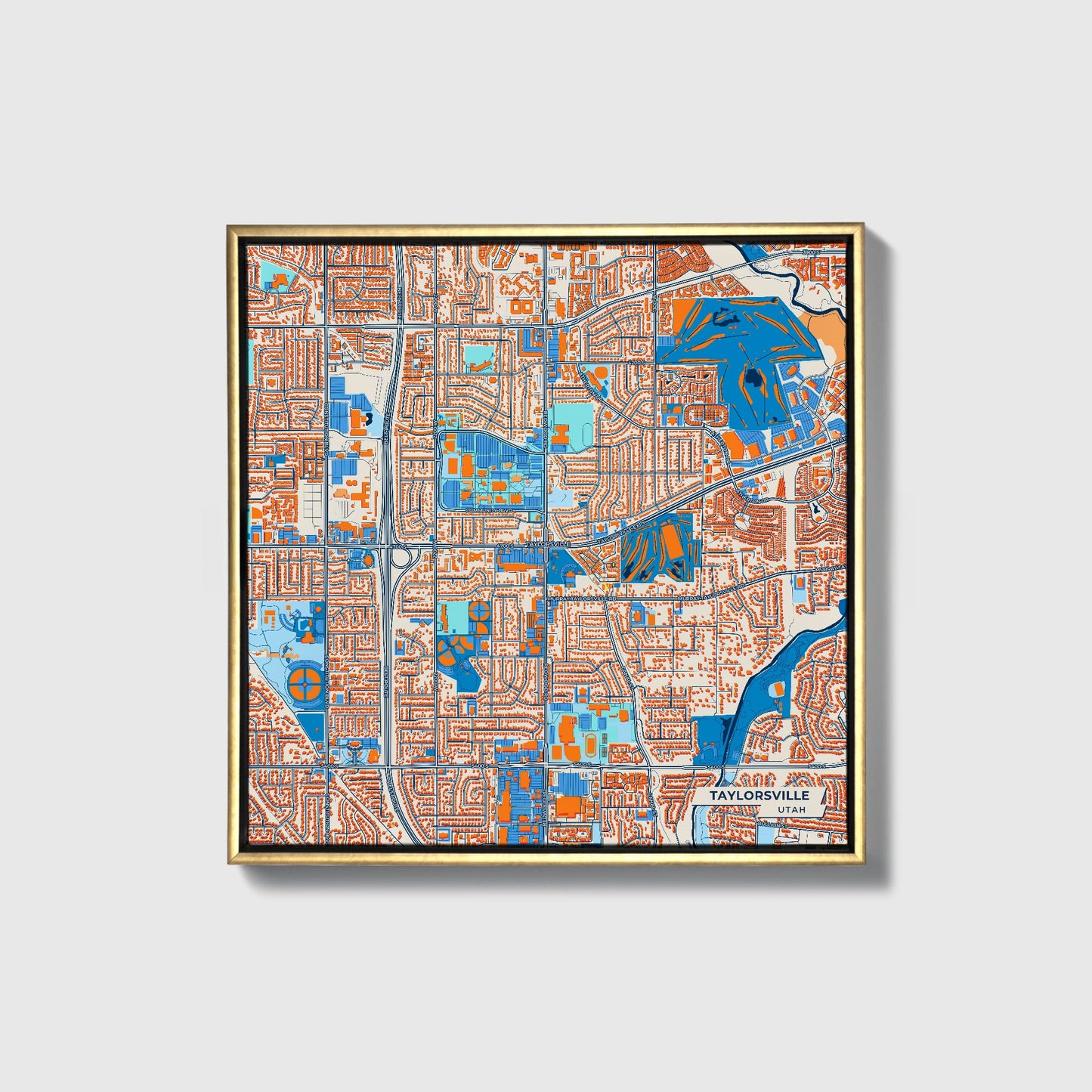 Taylorsville Utah Colorful City Map Canvas Print • Gold Framed