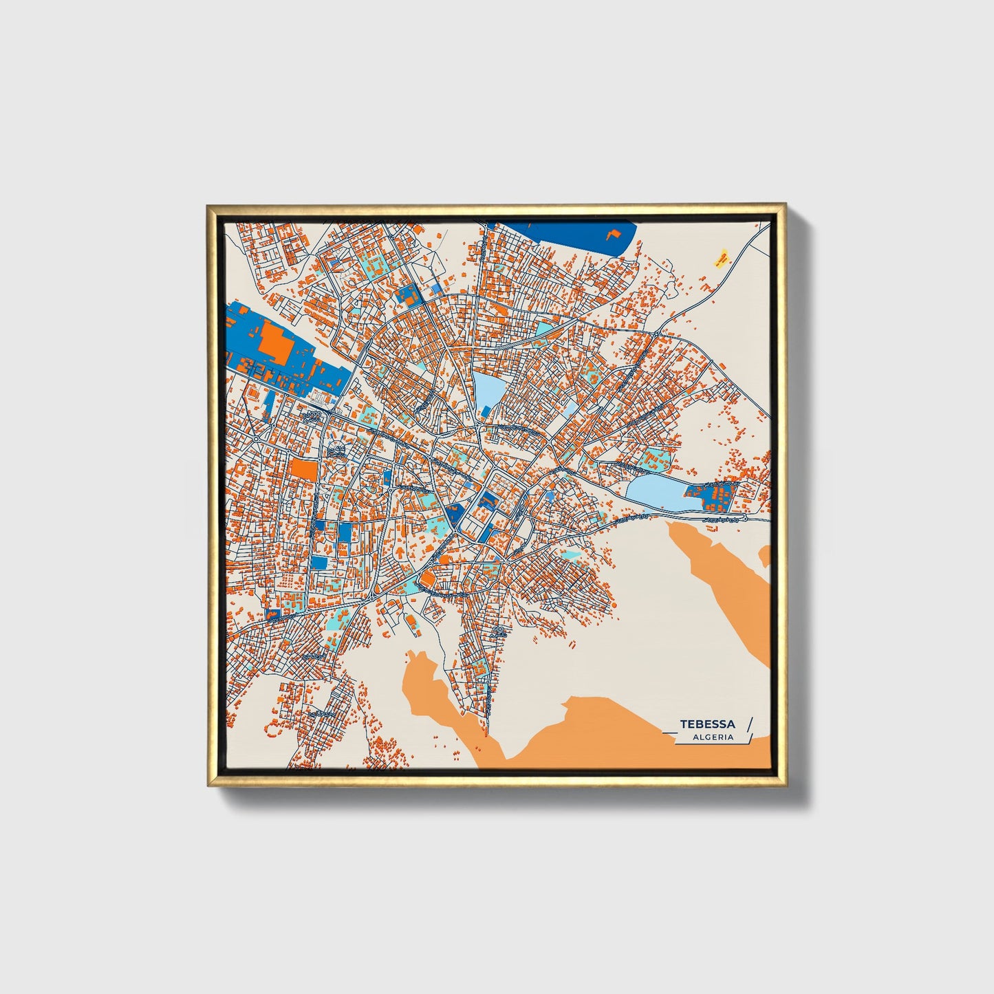 Tebessa Algeria Colorful City Map Canvas Print • Gold Framed
